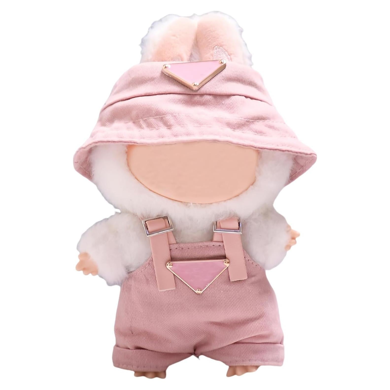 Clothes for Labubu 17cm (NO Doll) – Designer-Inspired Pink Hat & Overalls Set, Cute Labubu Clothes & Premium Dress-Up Accessories for 17cm Labubu Dolls