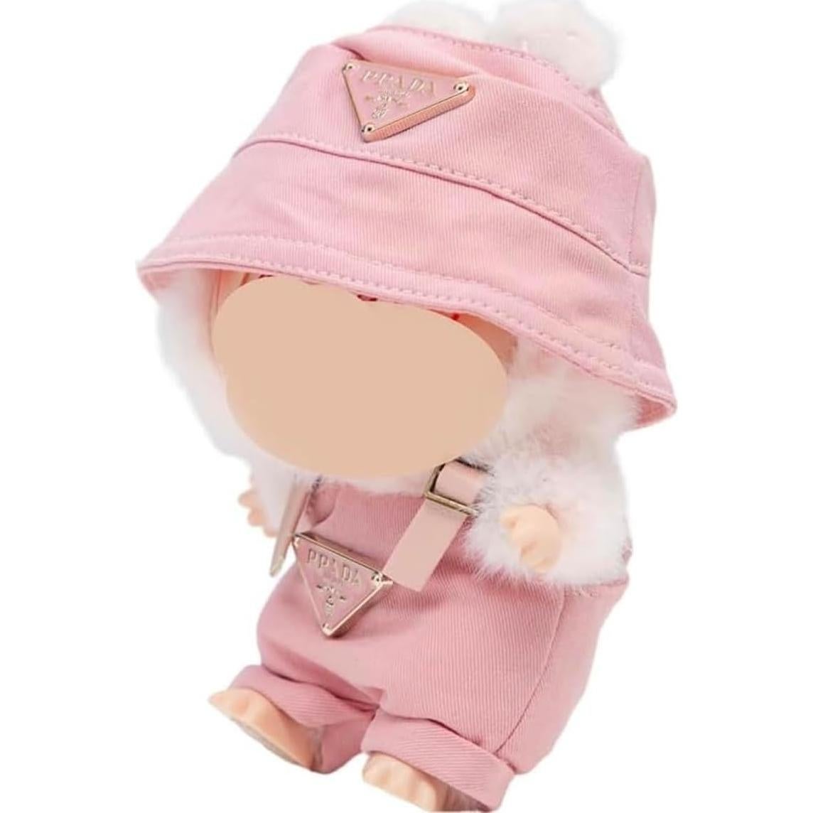 Clothes for Labubu 17cm (NO Doll) – Designer-Inspired Pink Hat & Overalls Set, Cute Labubu Clothes & Premium Dress-Up Accessories for 17cm Labubu Dolls