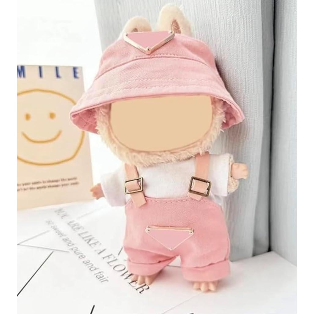 Clothes for Labubu 17cm (NO Doll) – Designer-Inspired Pink Hat & Overalls Set, Cute Labubu Clothes & Premium Dress-Up Accessories for 17cm Labubu Dolls