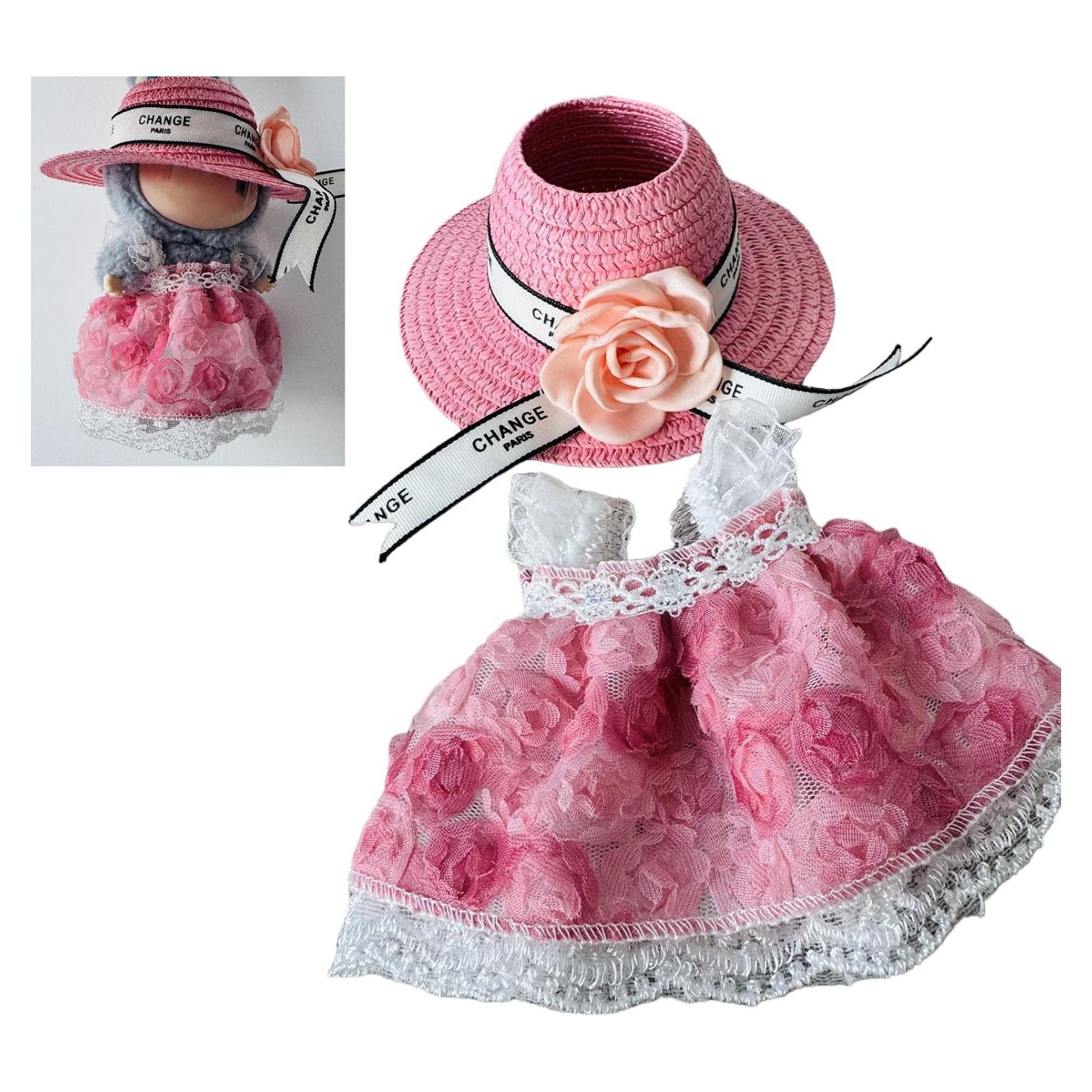 Vestido Pinafore Rosa LABUBU para Muñeca 17cm - Hecho a Mano