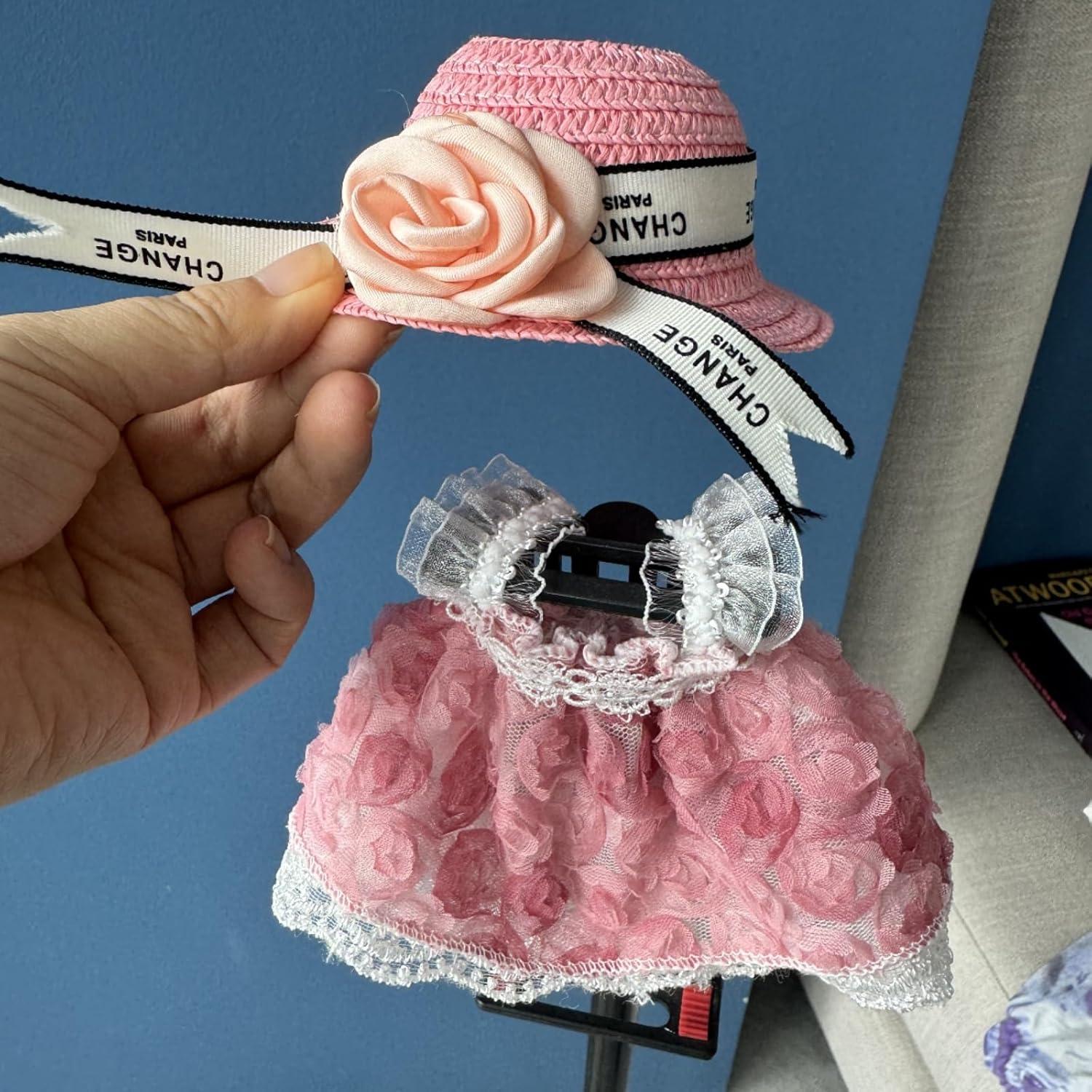 Vestido Pinafore Rosa LABUBU para Muñeca 17cm - Hecho a Mano