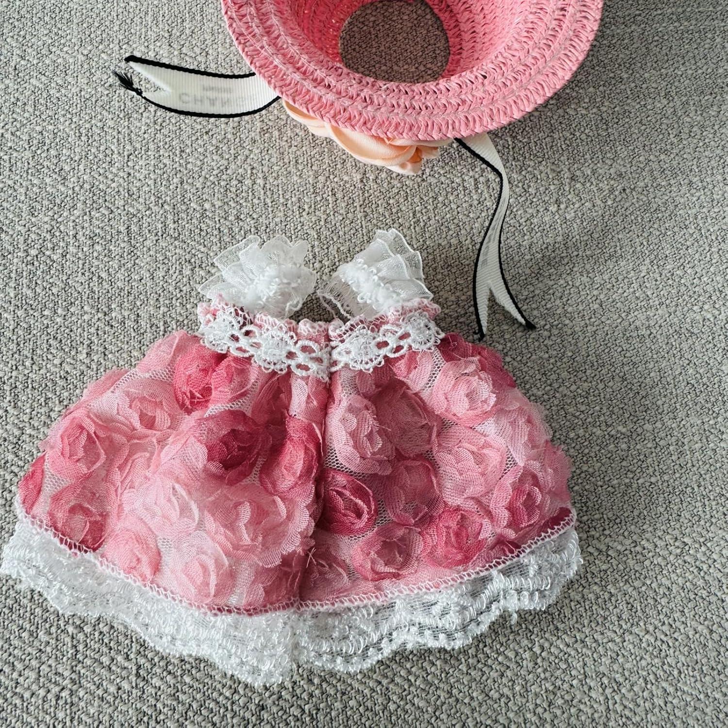 Vestido Pinafore Rosa LABUBU para Muñeca 17cm - Hecho a Mano
