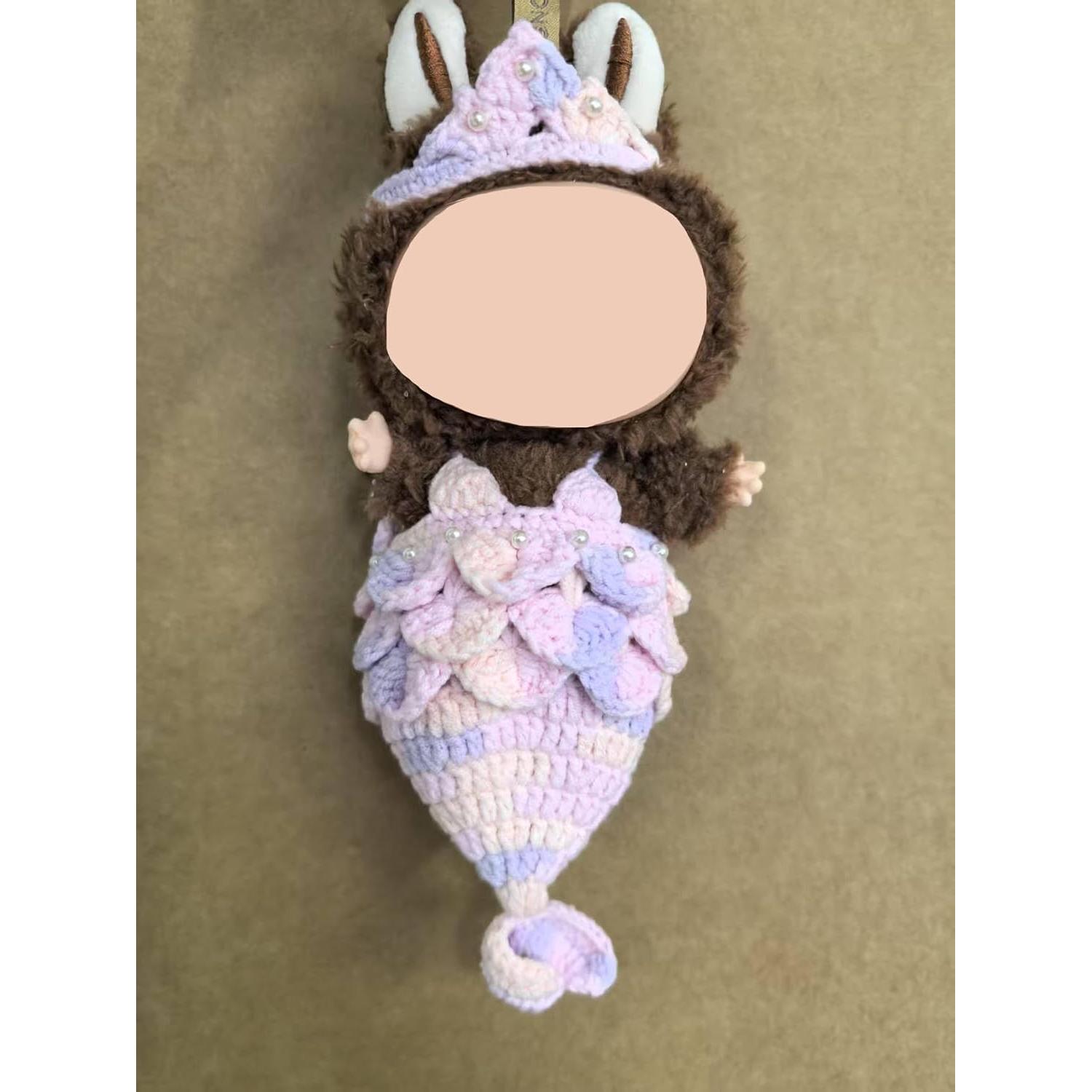 Conjunto de Ropa de Sirena Labubu Tejido a Mano 15-17 cm