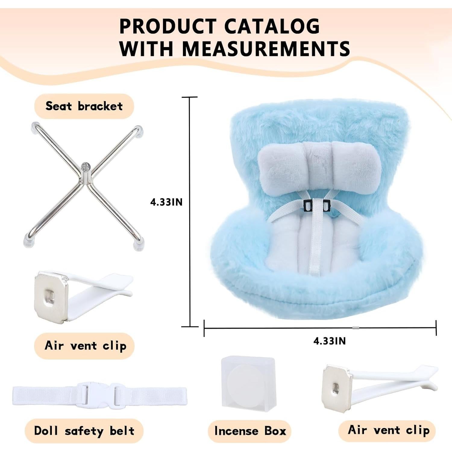 Asiento de coche para muñecas HiOKOU azul con clip y soporte