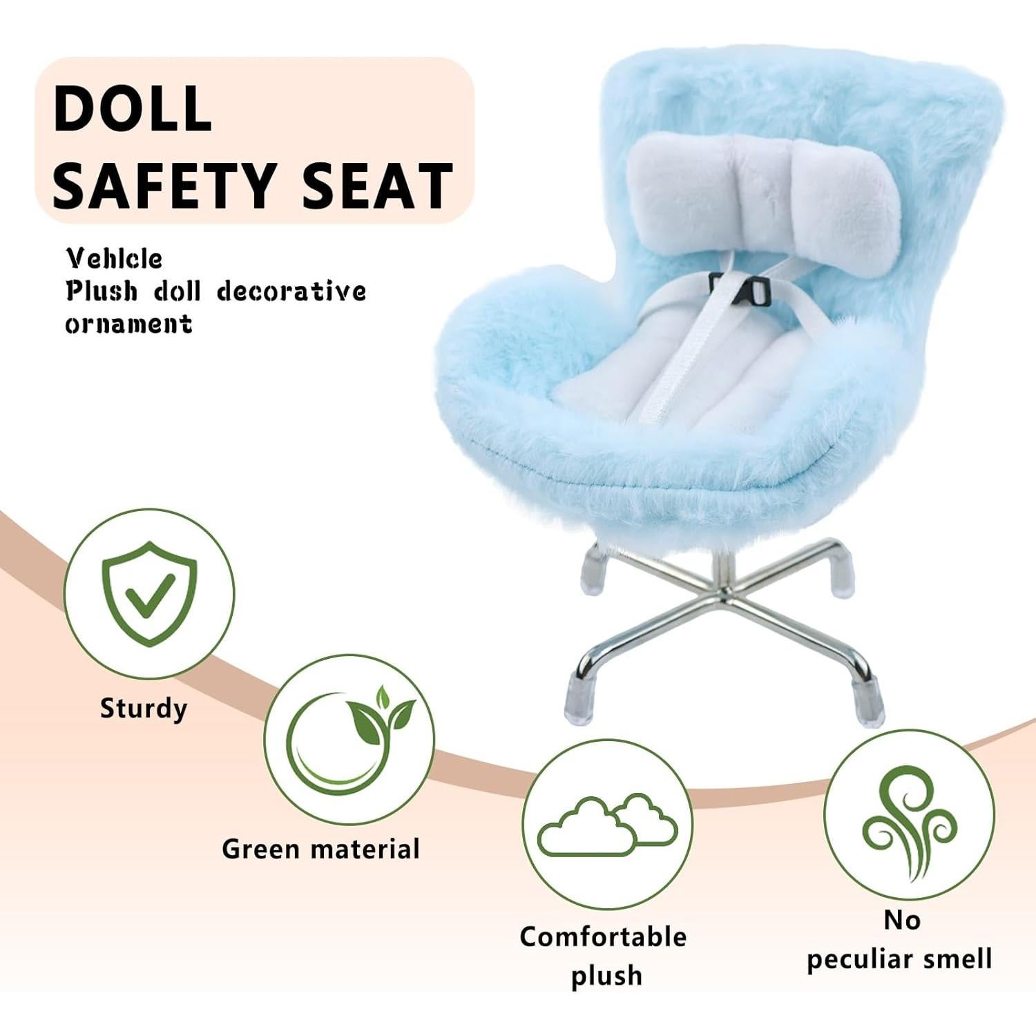 Asiento de coche para muñecas HiOKOU azul con clip y soporte