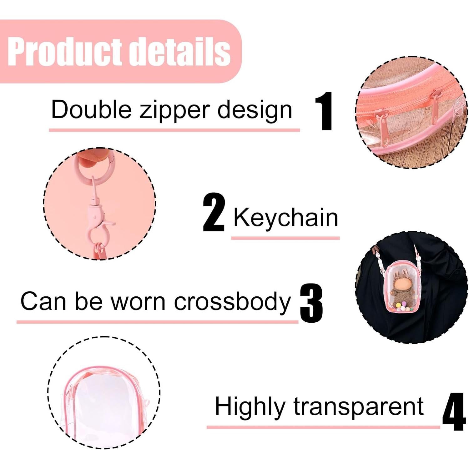 Estuche Protector para Muñecas de Peluche Tinoaly Rosa 18.5x12x7cm