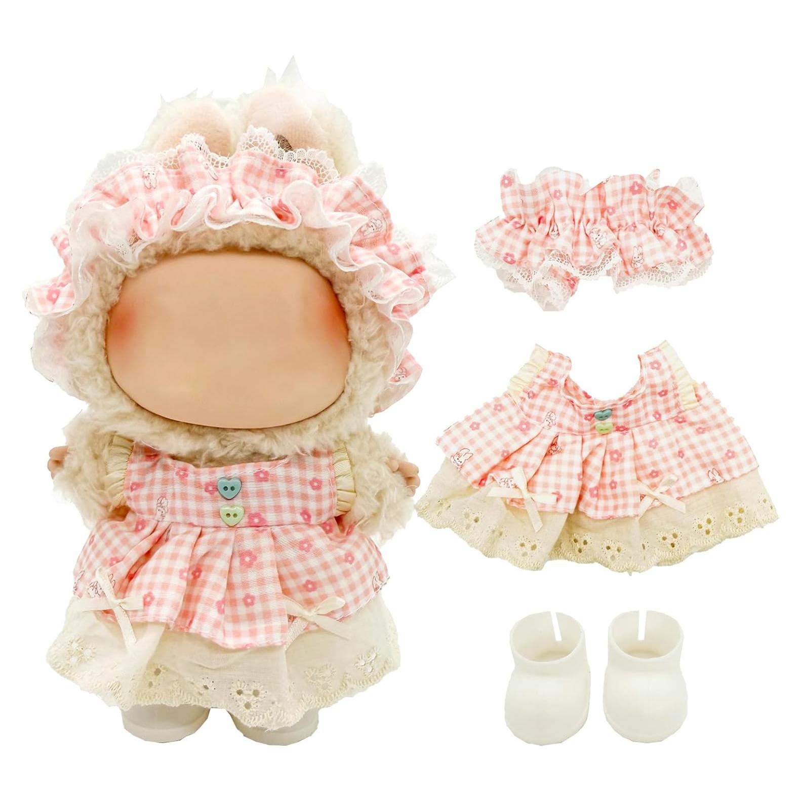 Conjunto de Ropa Premium para Muñeca Labubu 17 cm - Cuadro Rosa