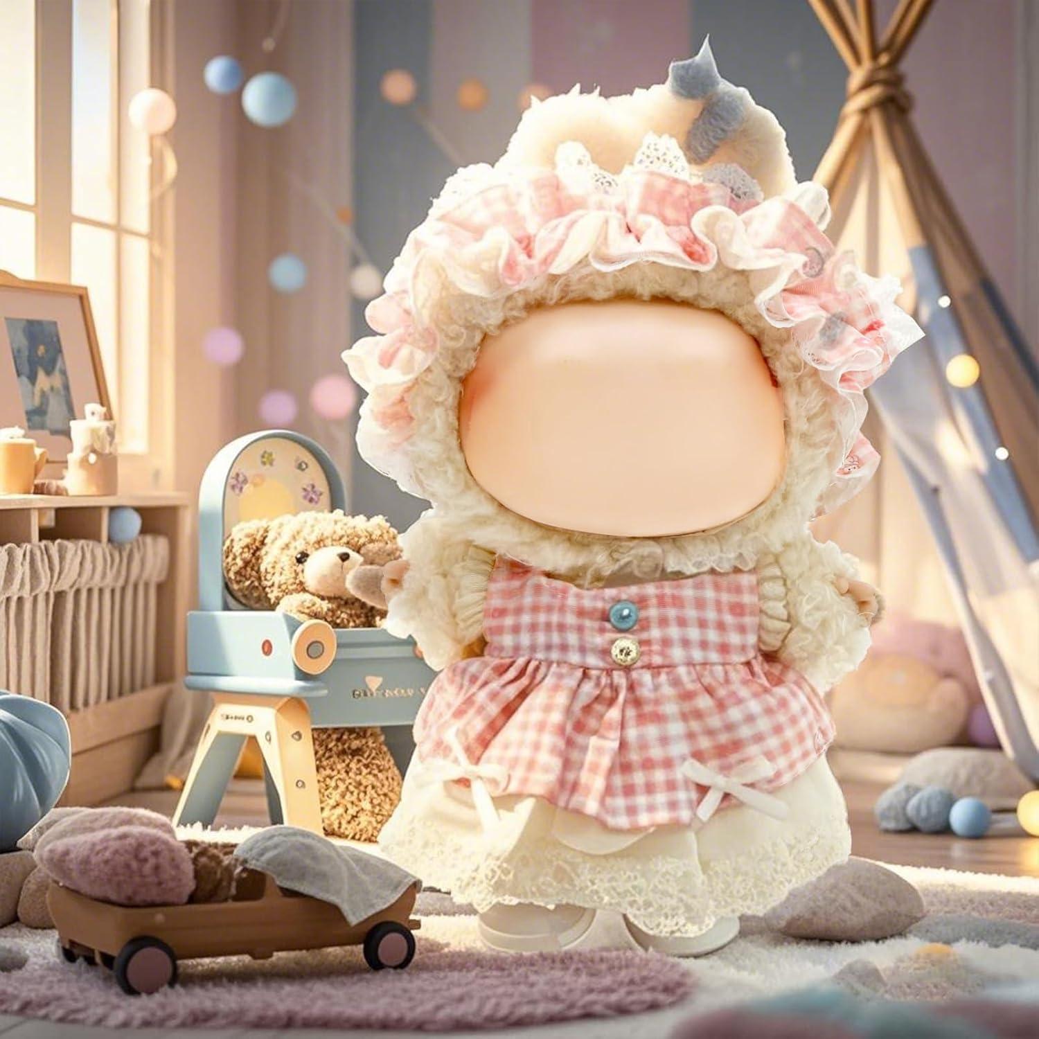 Conjunto de Ropa Premium para Muñeca Labubu 17 cm - Cuadro Rosa