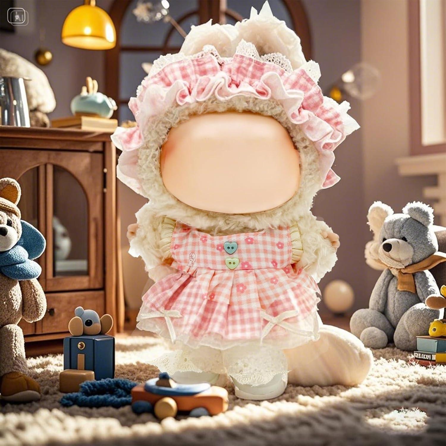 Conjunto de Ropa Premium para Muñeca Labubu 17 cm - Cuadro Rosa