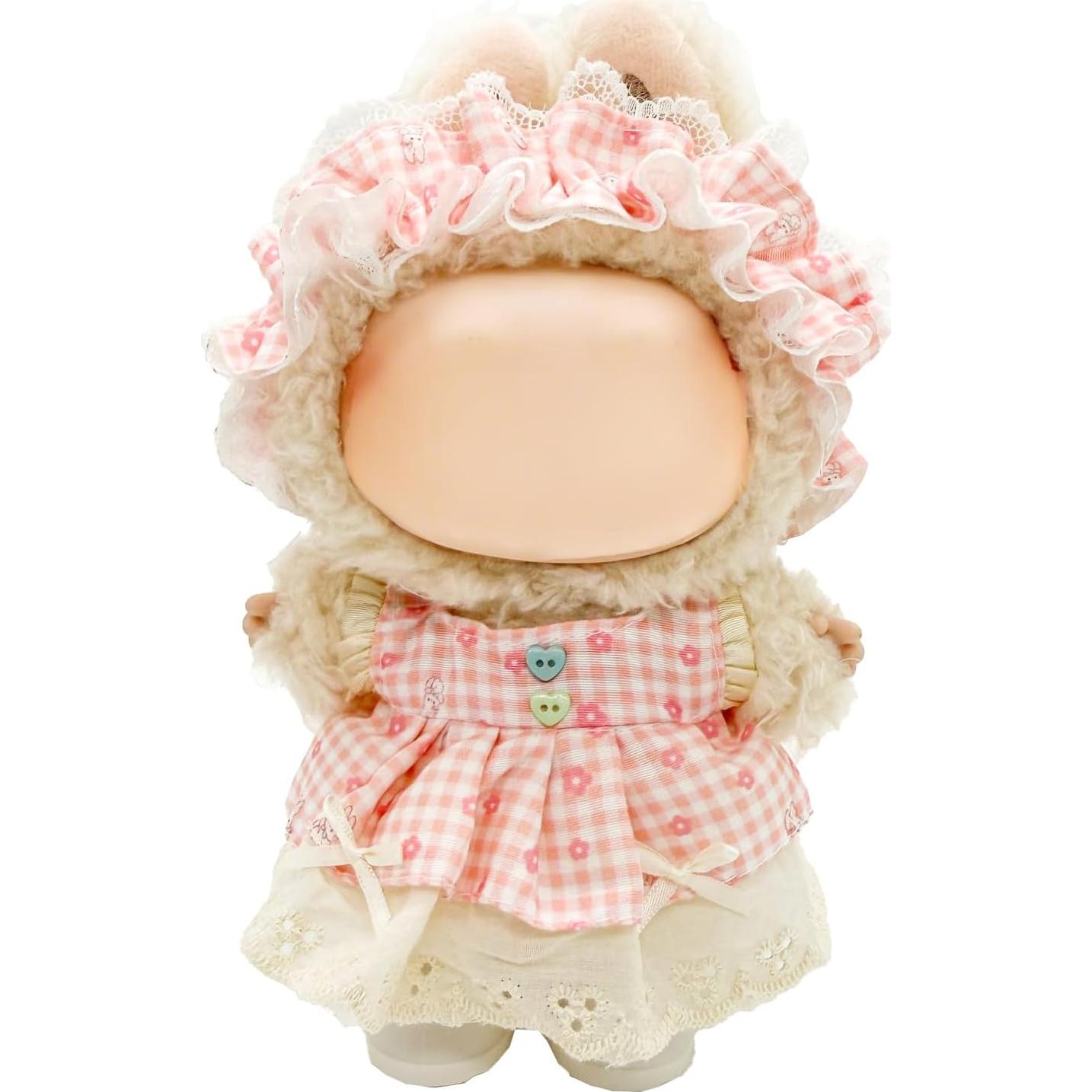Conjunto de Ropa Premium para Muñeca Labubu 17 cm - Cuadro Rosa