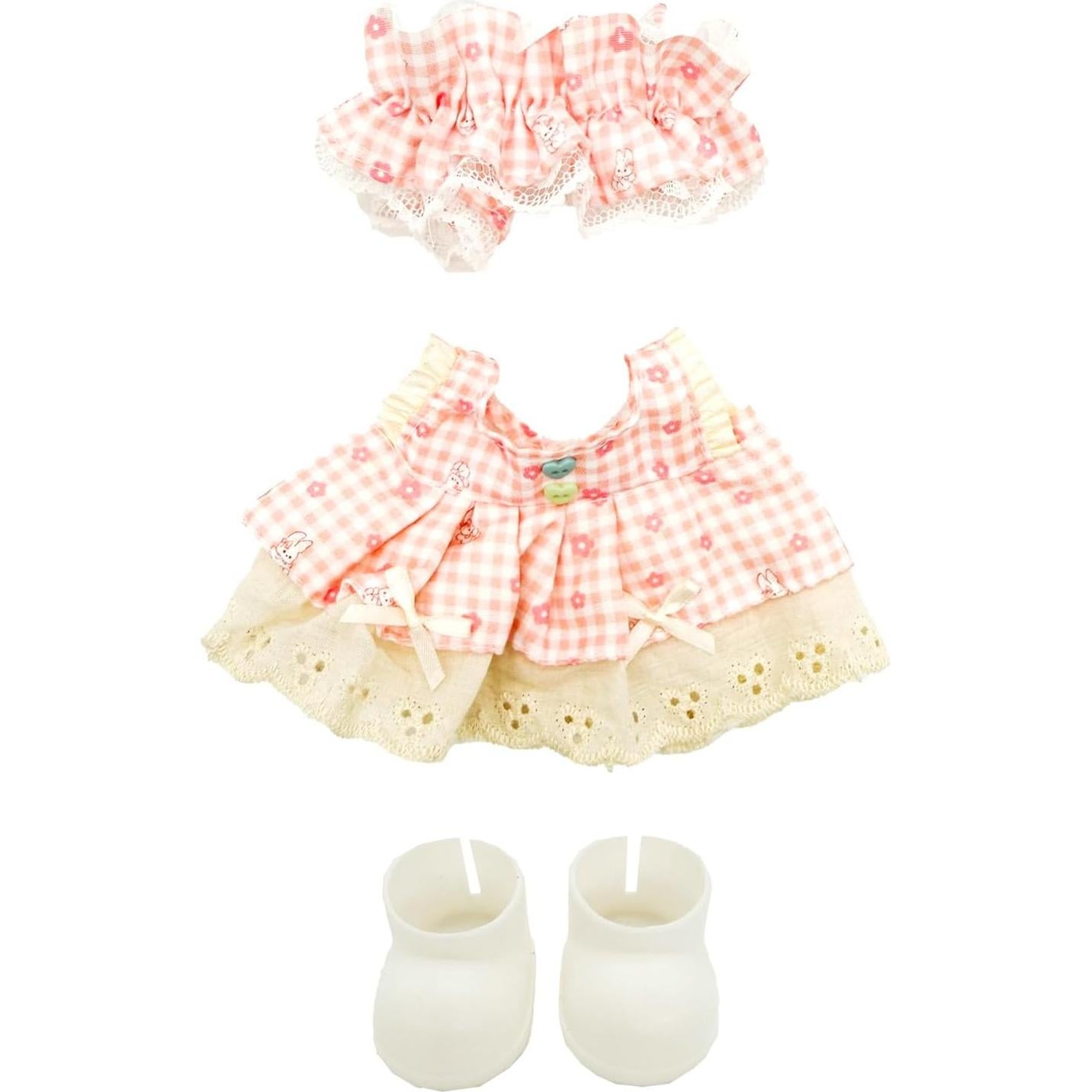 Conjunto de Ropa Premium para Muñeca Labubu 17 cm - Cuadro Rosa