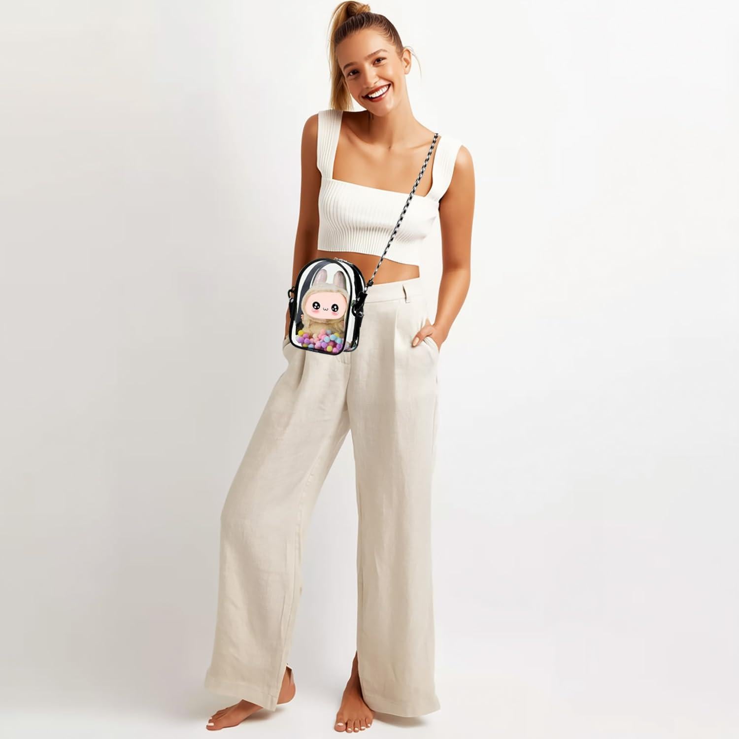 Estuche Transparente PVC para Muñeca de Peluche 15cm - Negro