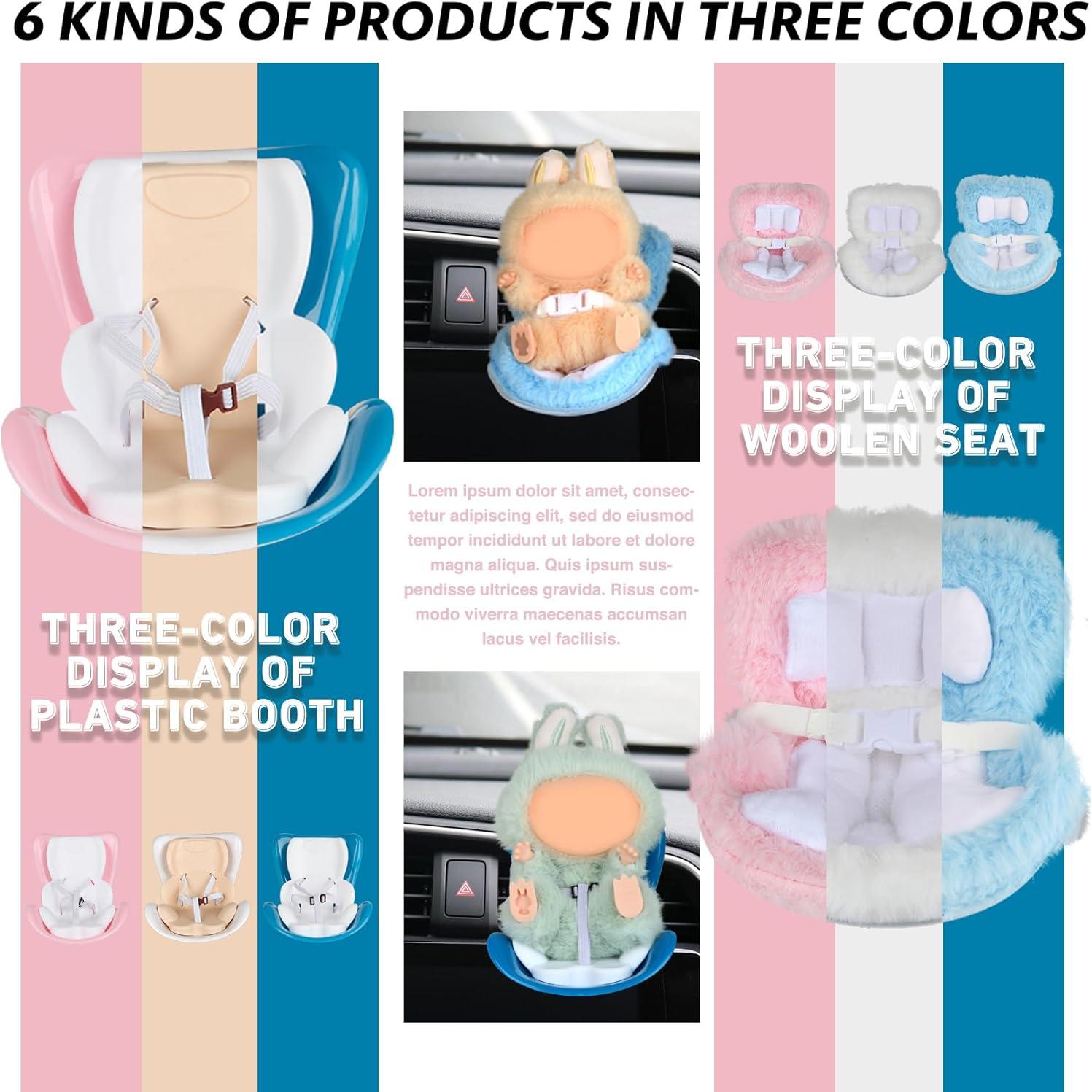 Silla de auto para muñecas Labubu - Soporte ajustable azul