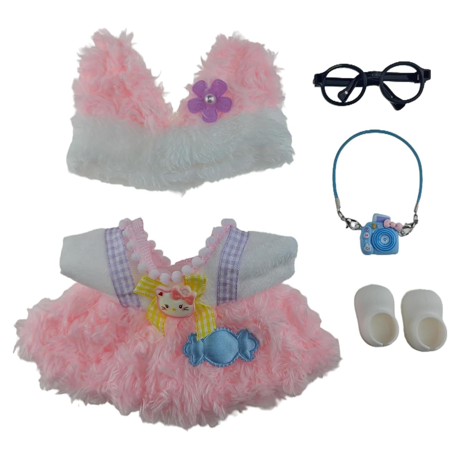 Conjunto de Vestido Rosa para Muñecas Labubu con Accesorios