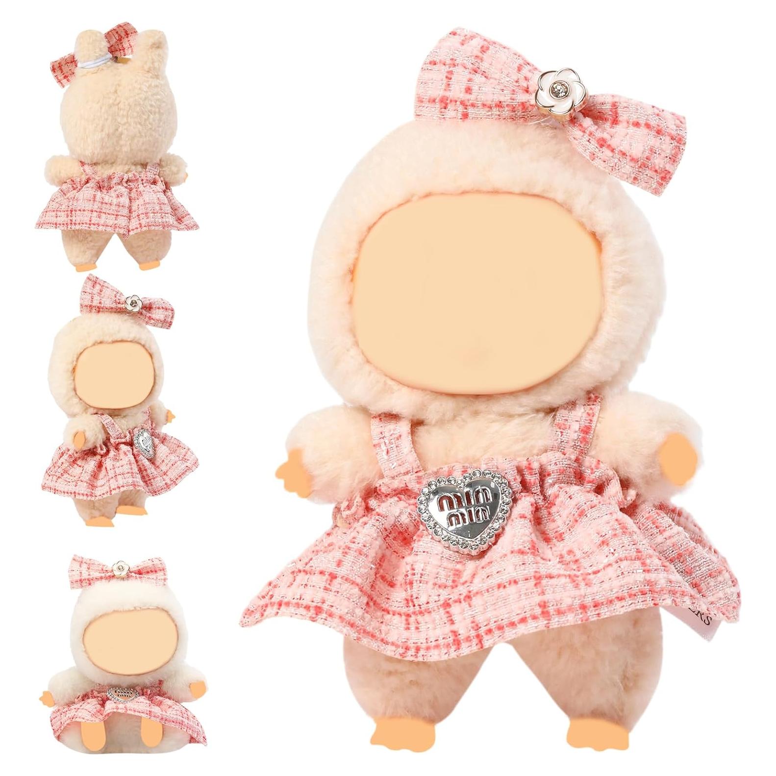 Clothes for Blind Box Dolls, Premium 2-Piece Dolls Accessories Set with Chic Bow Dress Outfit for 15-17cm Plush Blind Box Toy (Pink Set)