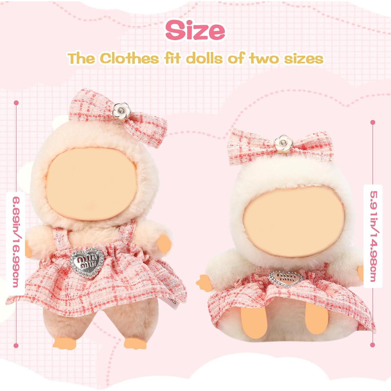 Clothes for Blind Box Dolls, Premium 2-Piece Dolls Accessories Set with Chic Bow Dress Outfit for 15-17cm Plush Blind Box Toy (Pink Set)