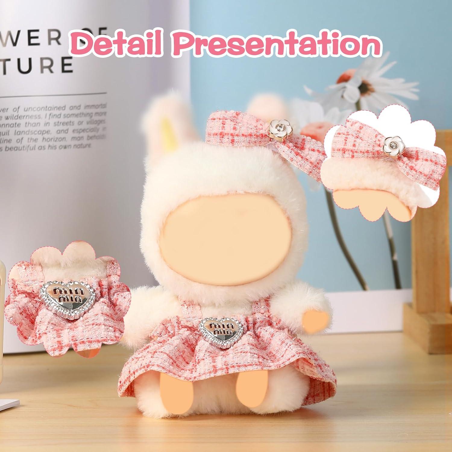 Clothes for Blind Box Dolls, Premium 2-Piece Dolls Accessories Set with Chic Bow Dress Outfit for 15-17cm Plush Blind Box Toy (Pink Set)
