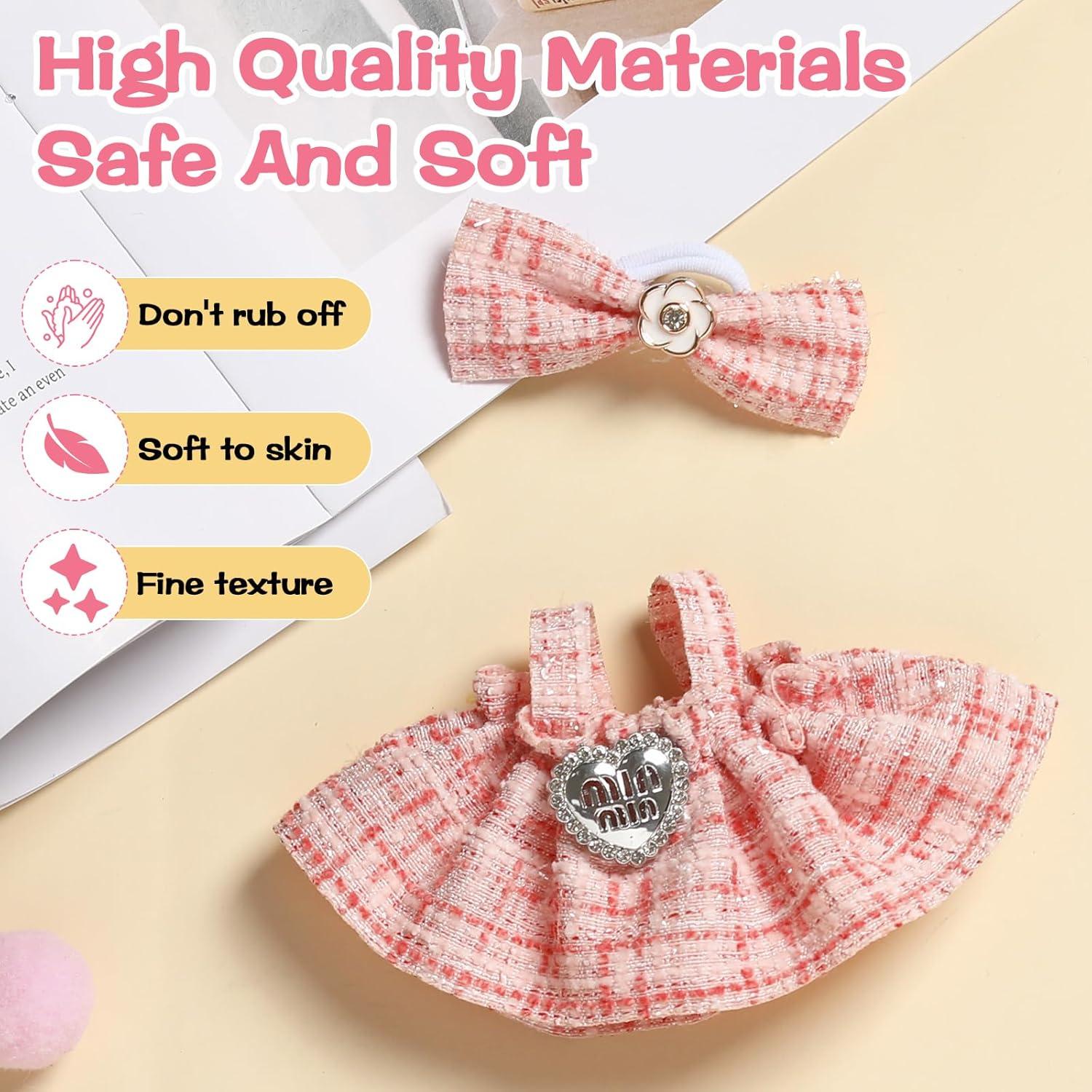 Clothes for Blind Box Dolls, Premium 2-Piece Dolls Accessories Set with Chic Bow Dress Outfit for 15-17cm Plush Blind Box Toy (Pink Set)
