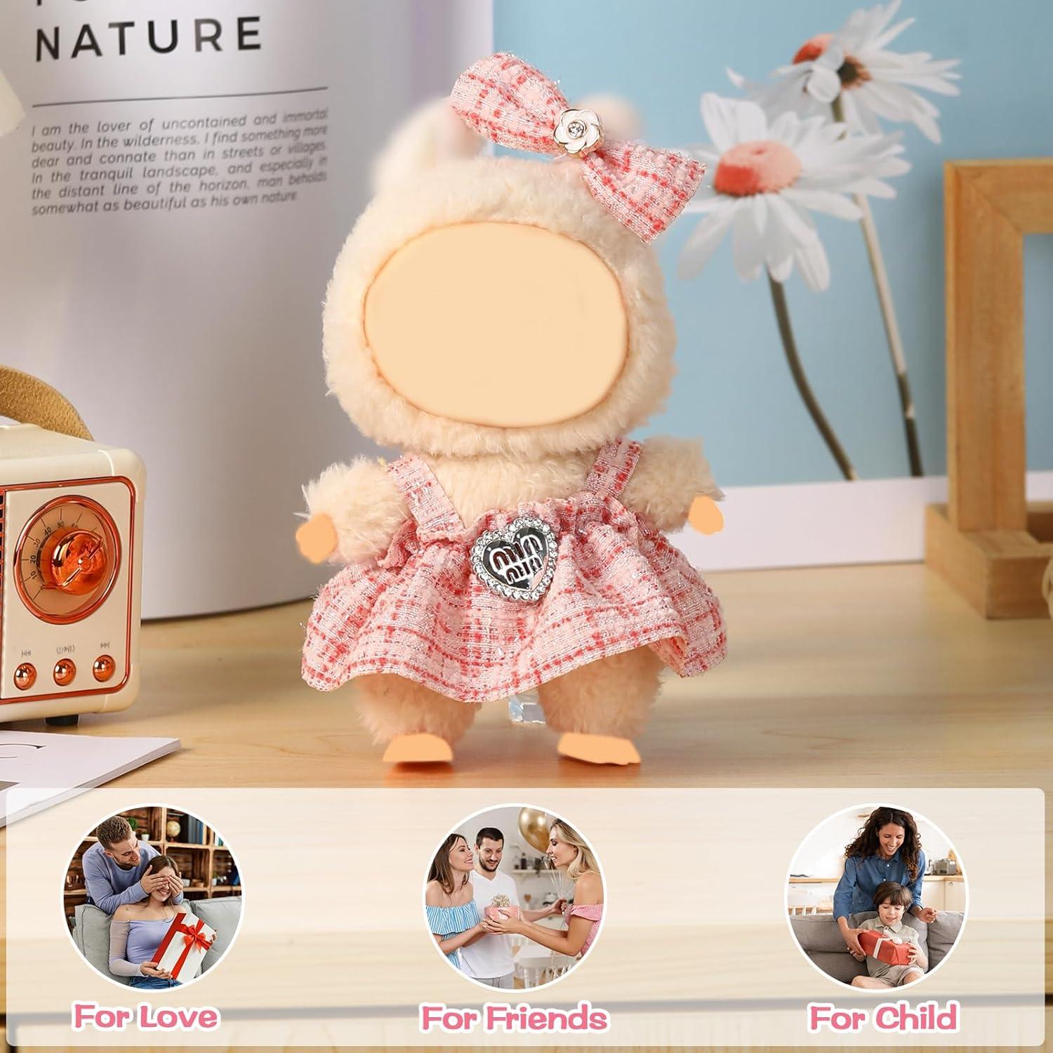 Clothes for Blind Box Dolls, Premium 2-Piece Dolls Accessories Set with Chic Bow Dress Outfit for 15-17cm Plush Blind Box Toy (Pink Set)