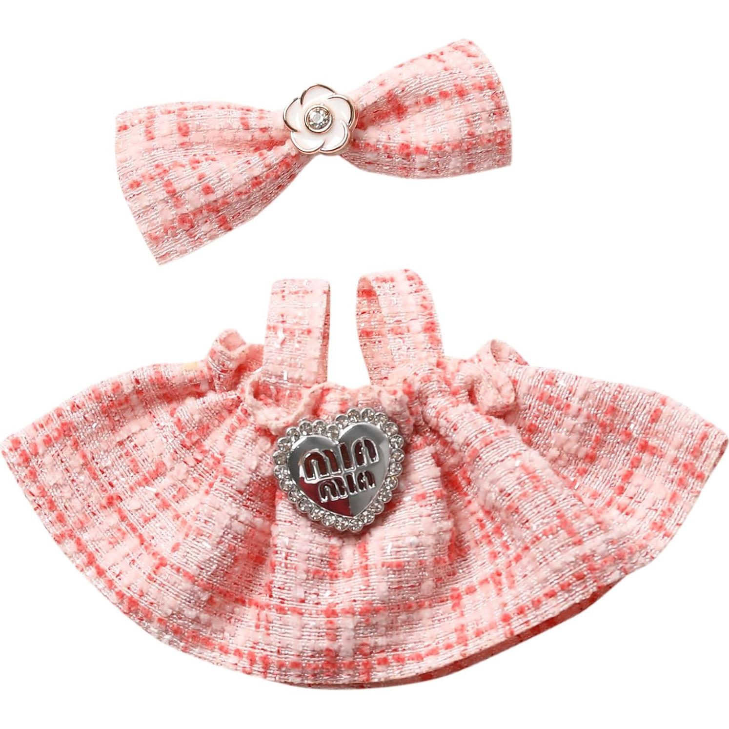 Clothes for Blind Box Dolls, Premium 2-Piece Dolls Accessories Set with Chic Bow Dress Outfit for 15-17cm Plush Blind Box Toy (Pink Set)