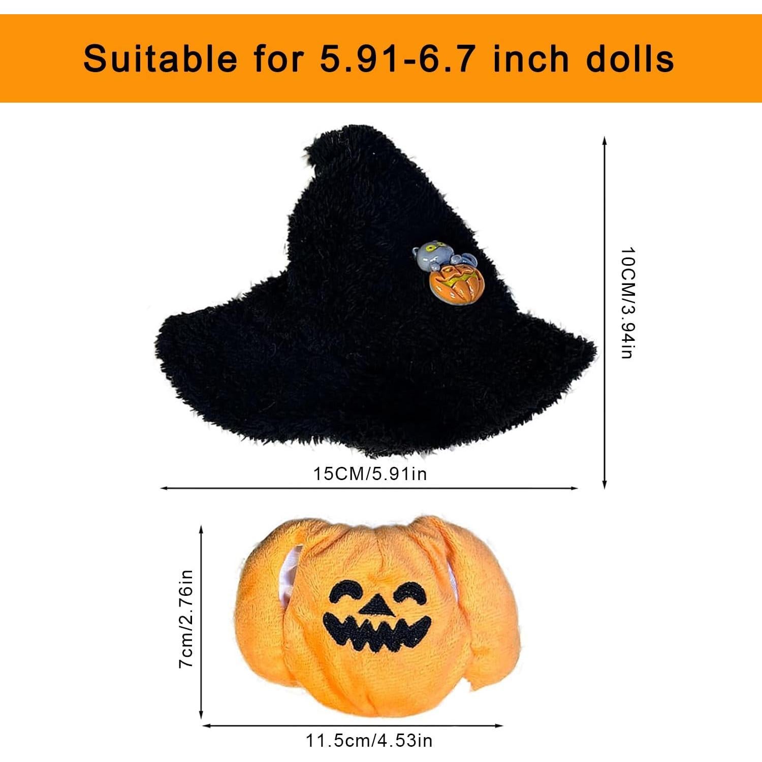 Disfraz de Calabaza para Muñeca 17cm con Sombrero de Bruja