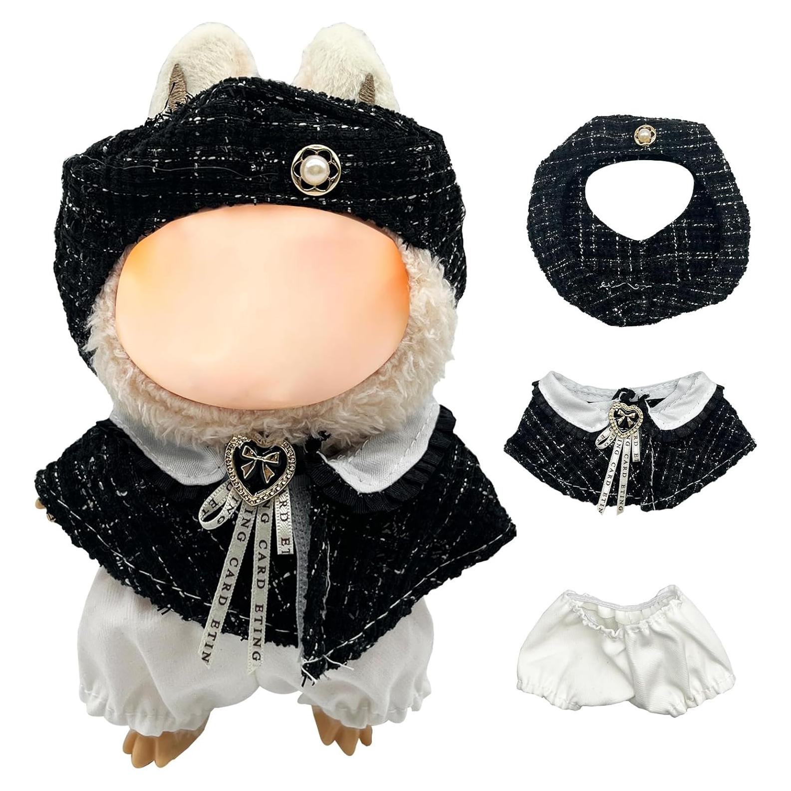 17 cm Doll Clothes Designer Pink for Girls, 15 cm Plush Dolls Outfits, Plush Doll Clothing & Accessories Set (Designer Style with Hat-Black)