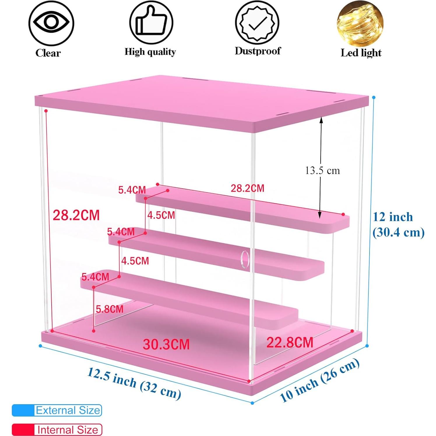 Caja de Exhibición Acrílica DuvinDD 4 Niveles Rosa 32x26x30.4 cm