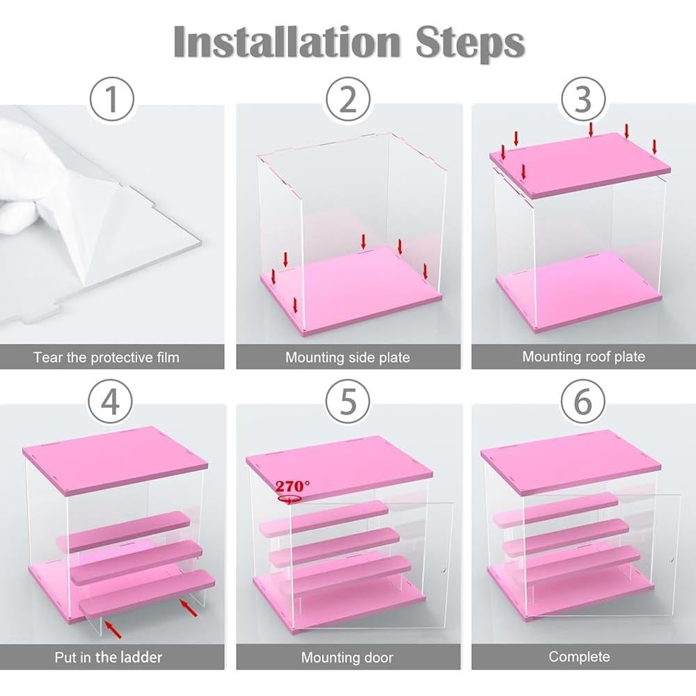 Caja de Exhibición Acrílica DuvinDD 4 Niveles Rosa 32x26x30.4 cm