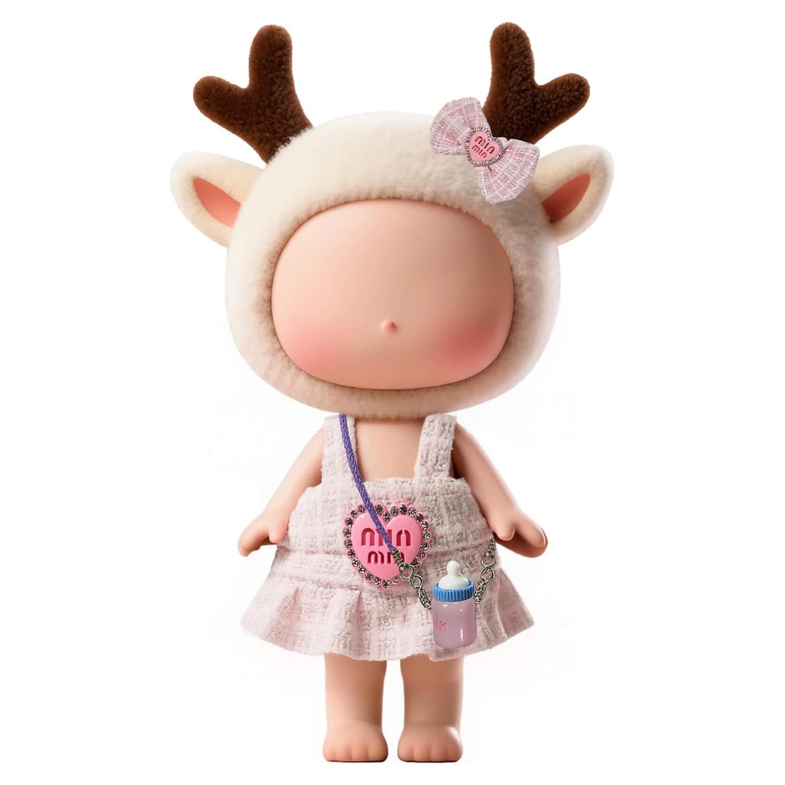 Conjunto vestido a cuadros rosa Labubu + diadema y bolsa