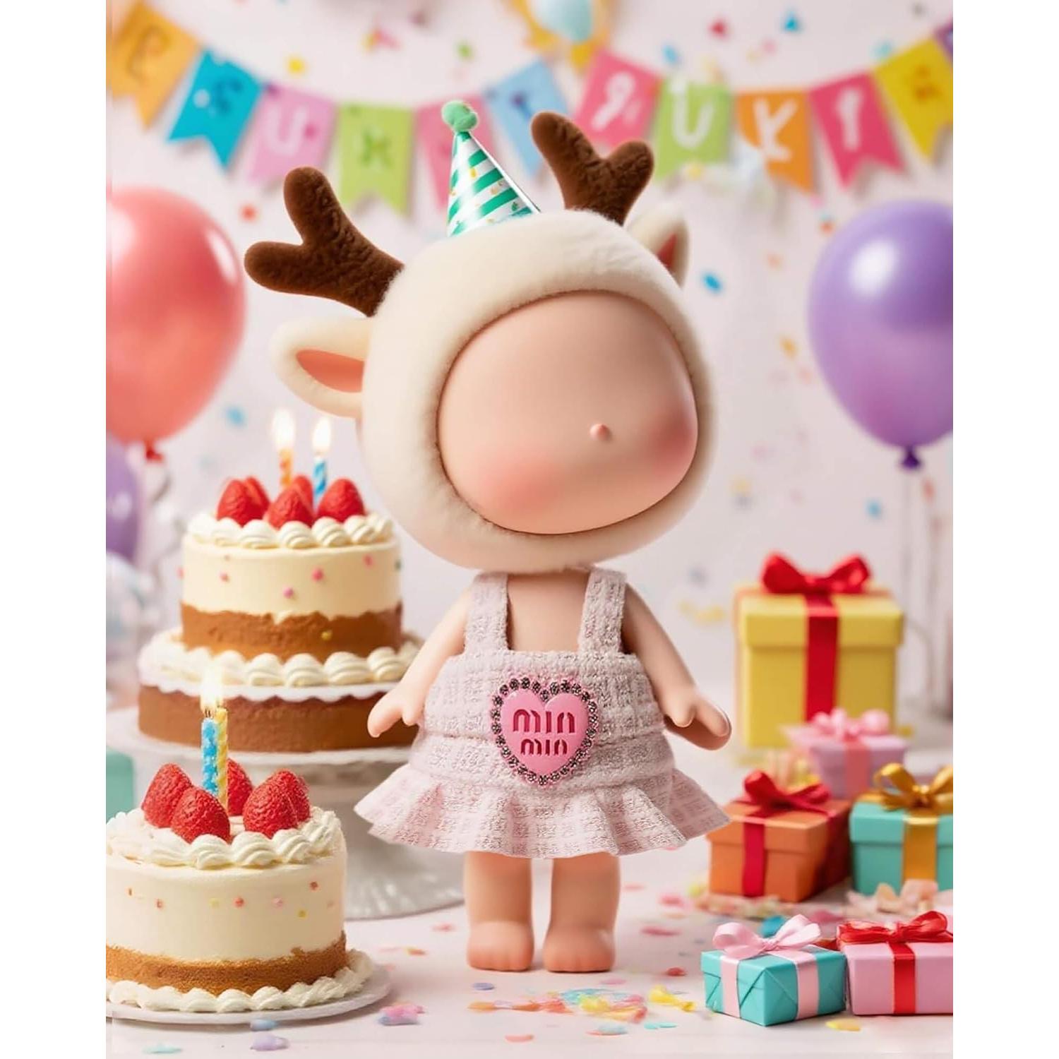 Conjunto vestido a cuadros rosa Labubu + diadema y bolsa