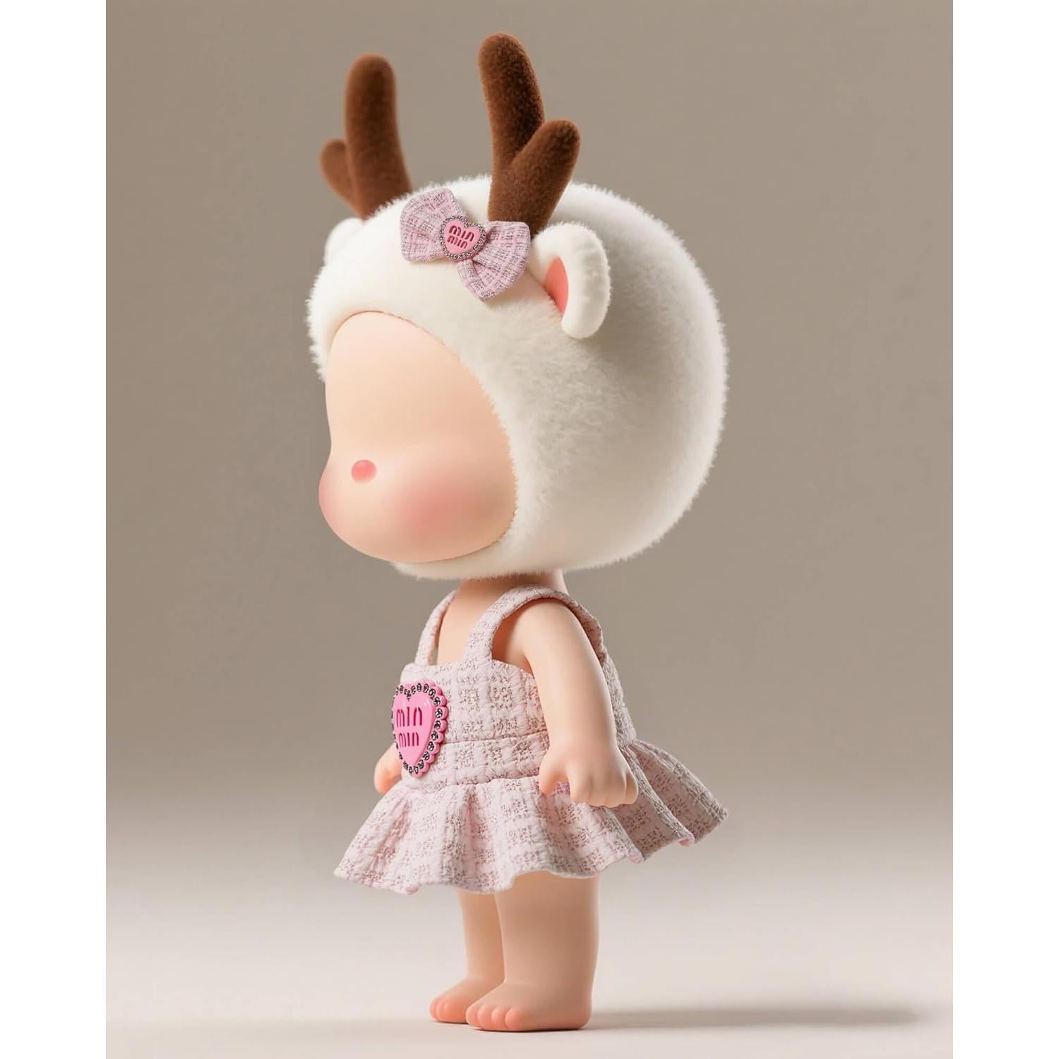 Conjunto vestido a cuadros rosa Labubu + diadema y bolsa