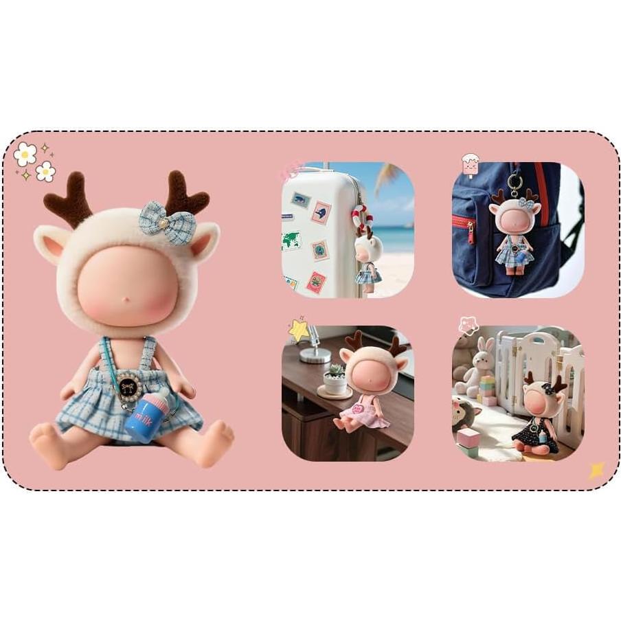 Conjunto vestido a cuadros rosa Labubu + diadema y bolsa