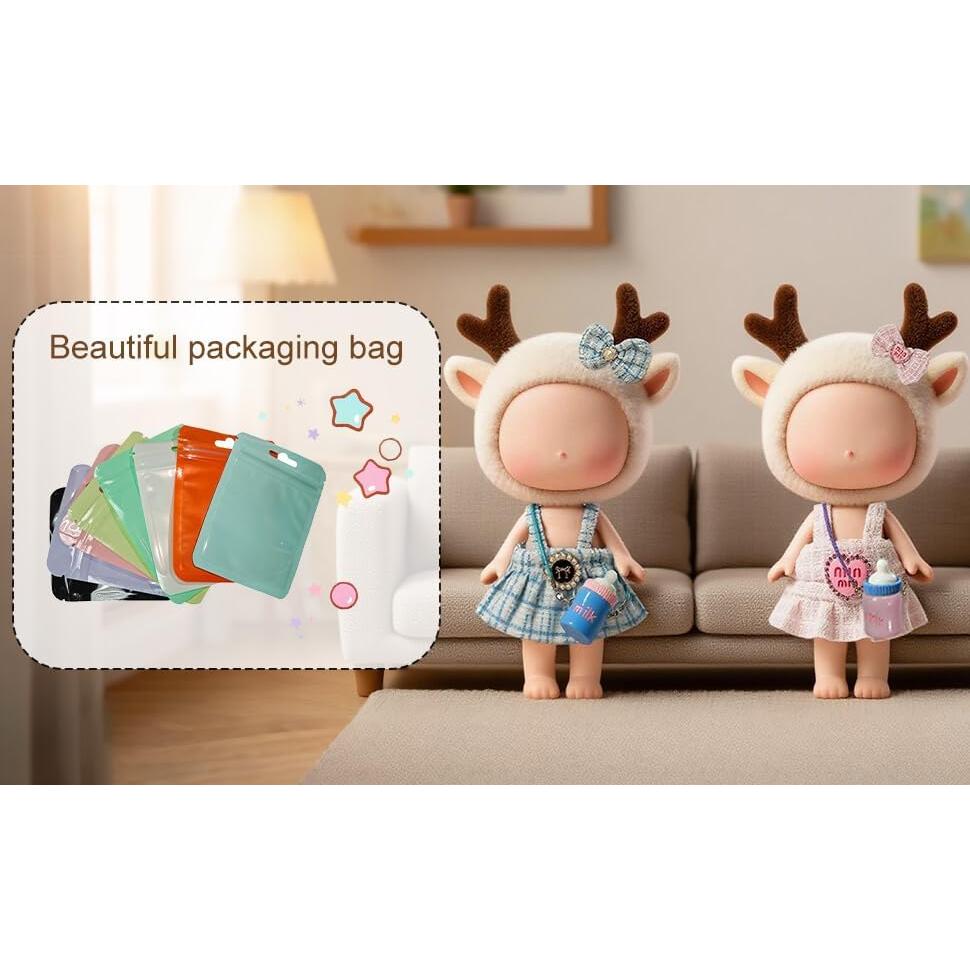 Conjunto vestido a cuadros rosa Labubu + diadema y bolsa