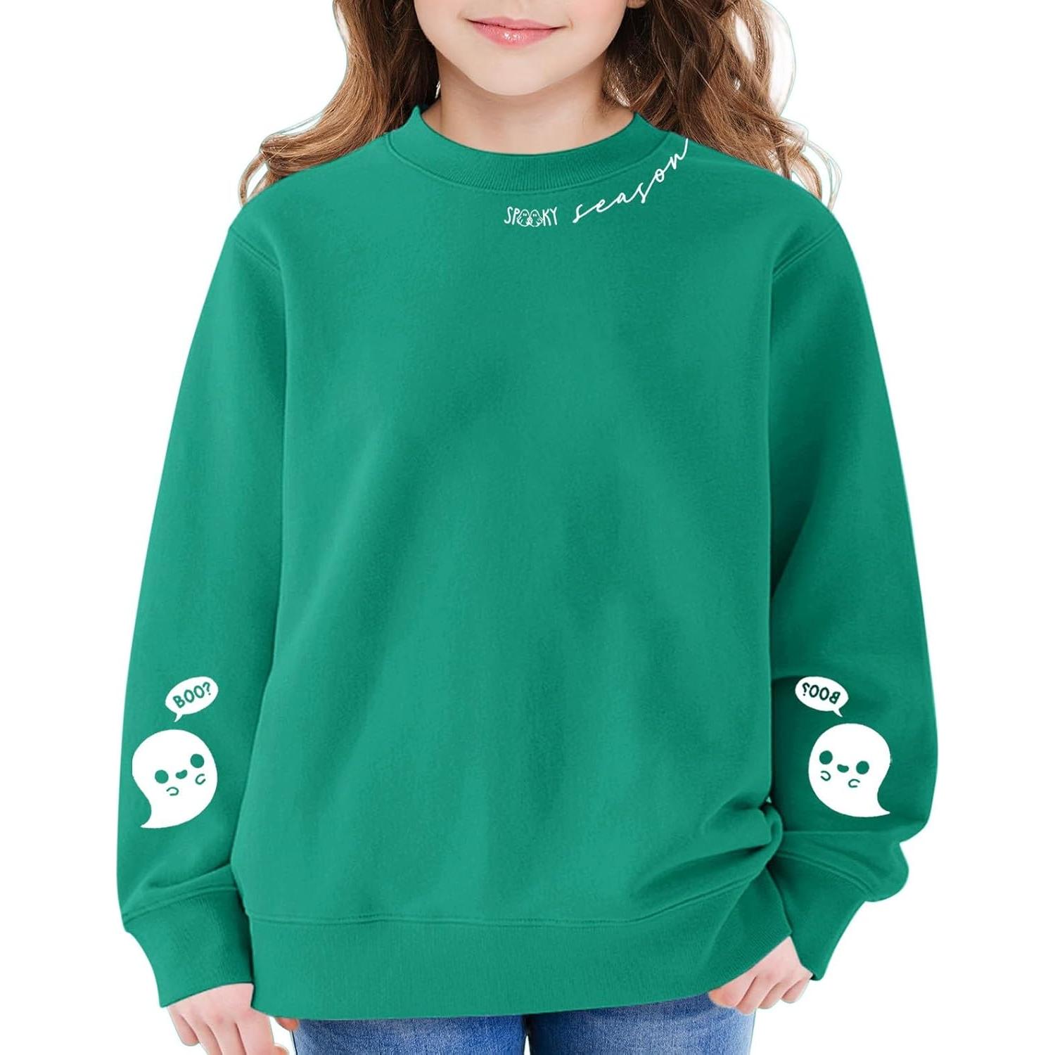 Kids Halloween Crewneck Sweatshirts Boy Girl Ghost Graphic Pullover Tops Cute Spooky Season Long Sleeve Shirt