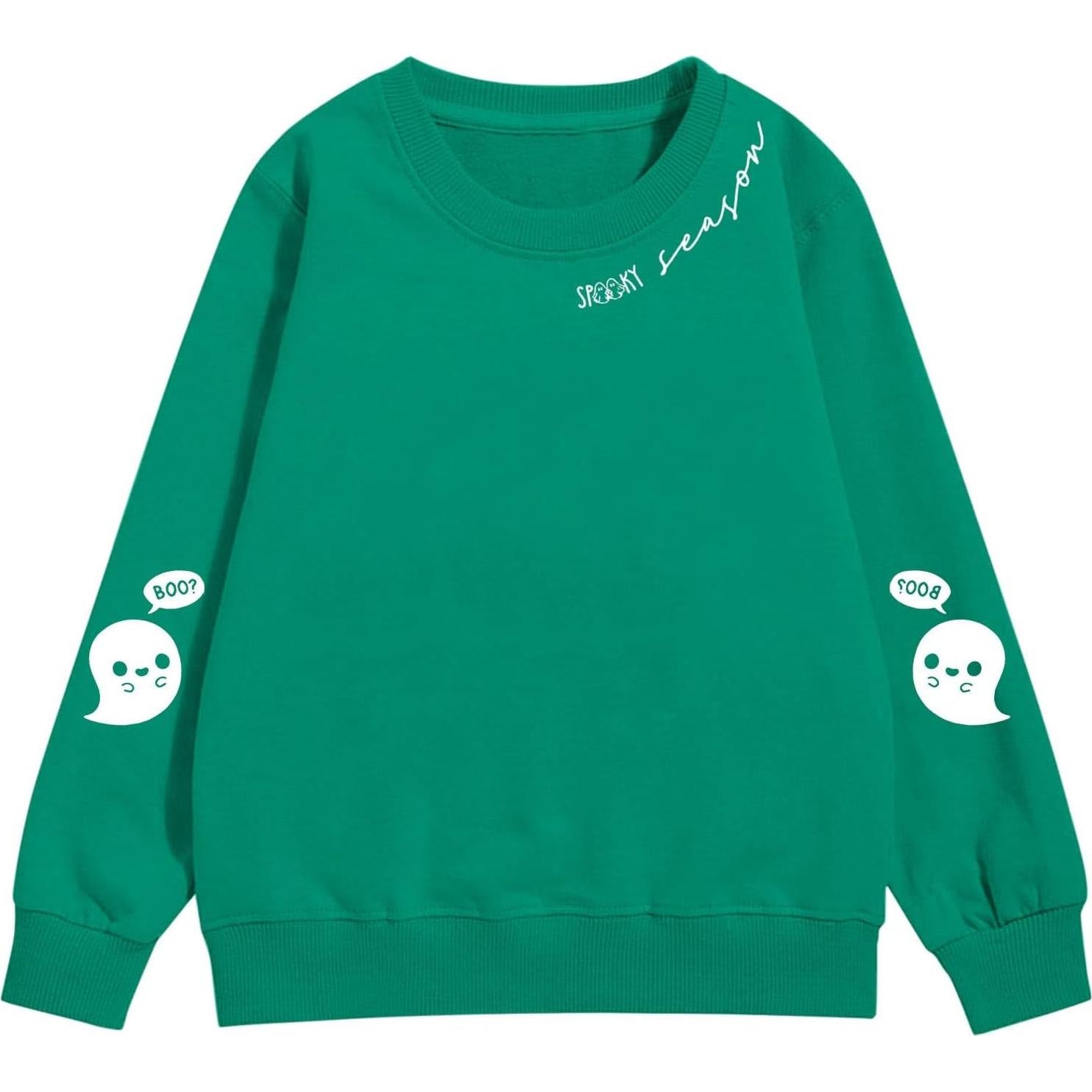 Kids Halloween Crewneck Sweatshirts Boy Girl Ghost Graphic Pullover Tops Cute Spooky Season Long Sleeve Shirt