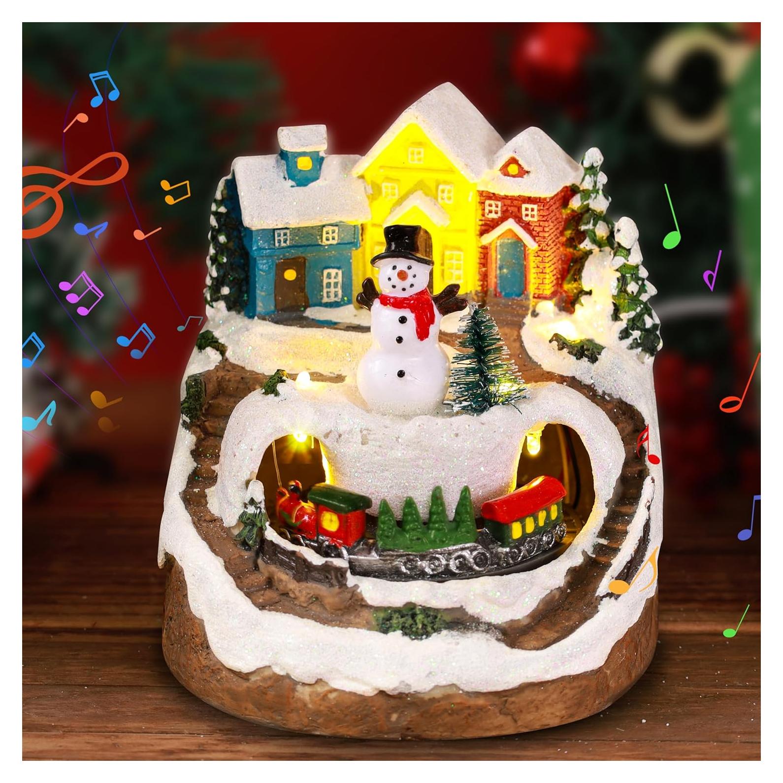 Casas de Pueblo Navideño Musicales RARAXUAN con Luz LED y Tren