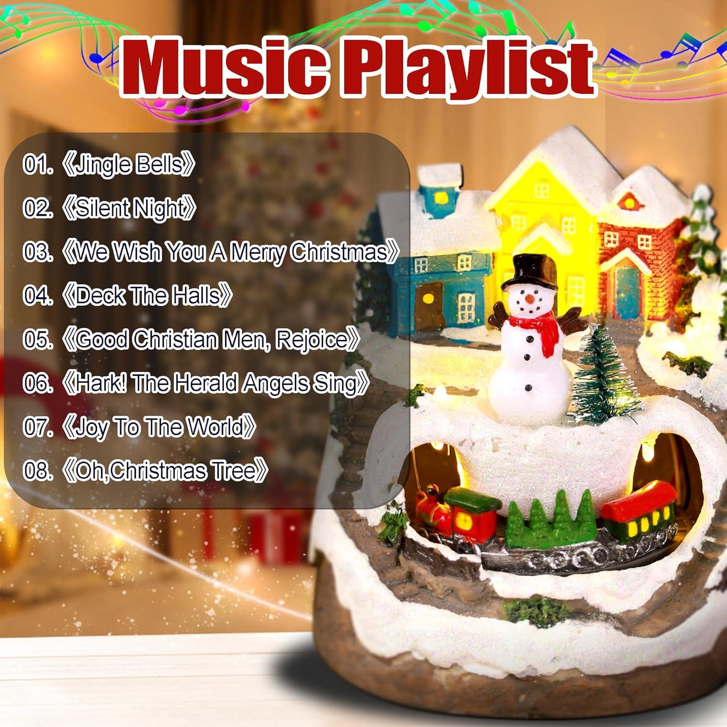 Casas de Pueblo Navideño Musicales RARAXUAN con Luz LED y Tren