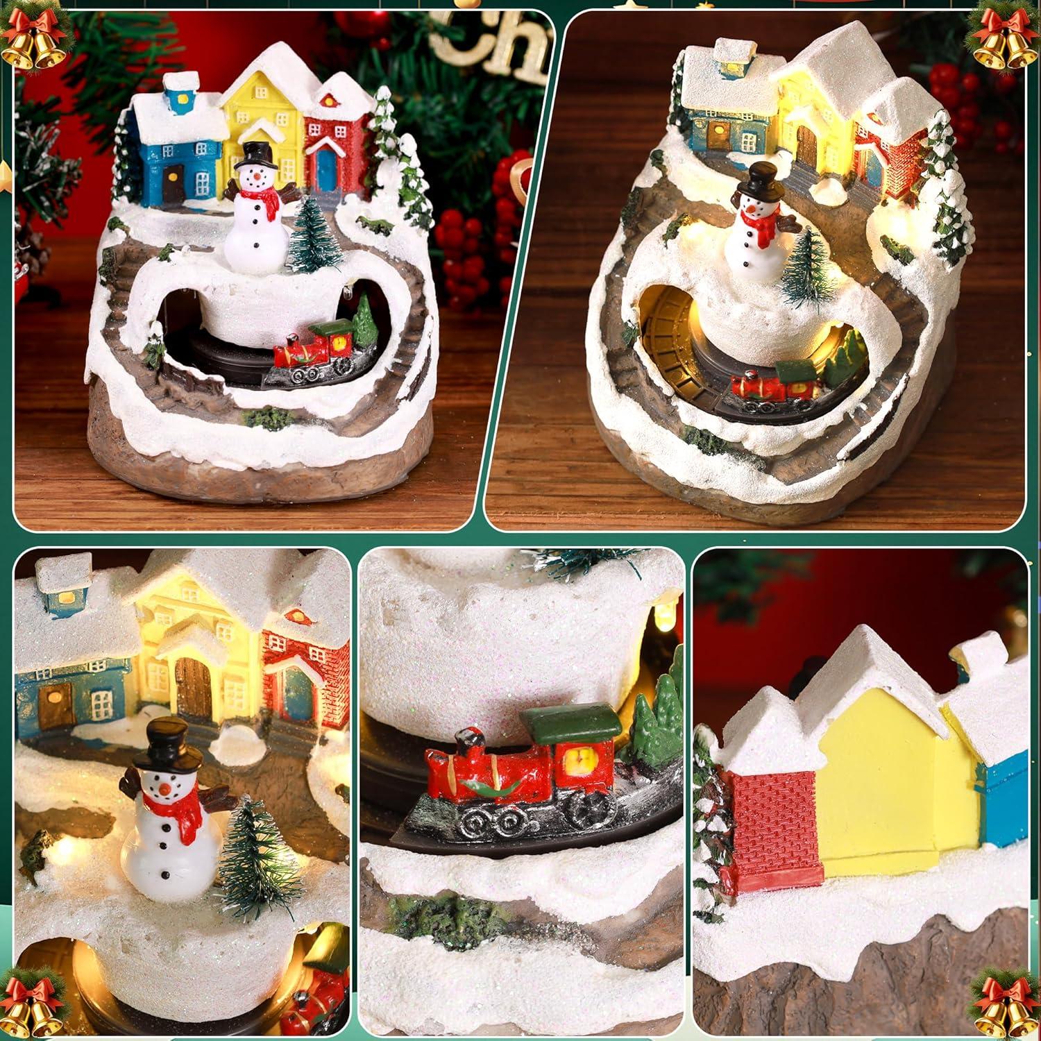 Casas de Pueblo Navideño Musicales RARAXUAN con Luz LED y Tren