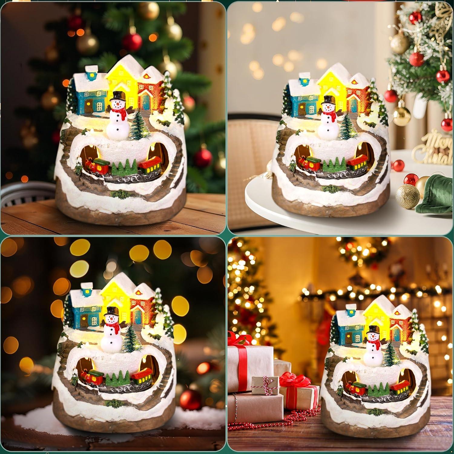 Casas de Pueblo Navideño Musicales RARAXUAN con Luz LED y Tren