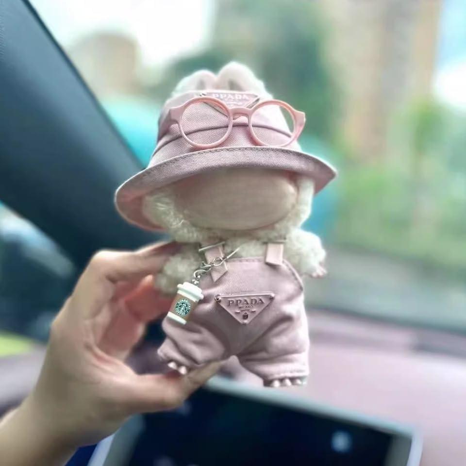 Conjunto de Ropa Rosa para Muñecas Labubu 17cm - Mono, Sombrero, Gafas y Taza