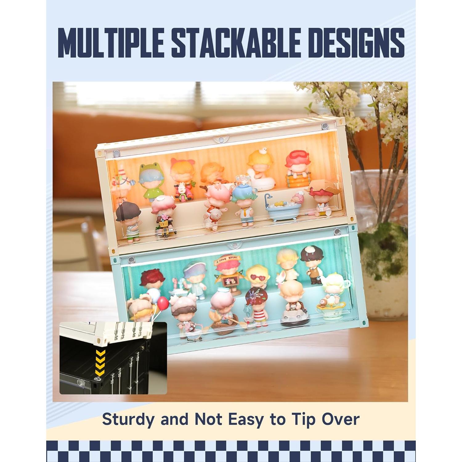 Vitrina Acrílica Apilable MOCBURIKU con Luces LED Beige