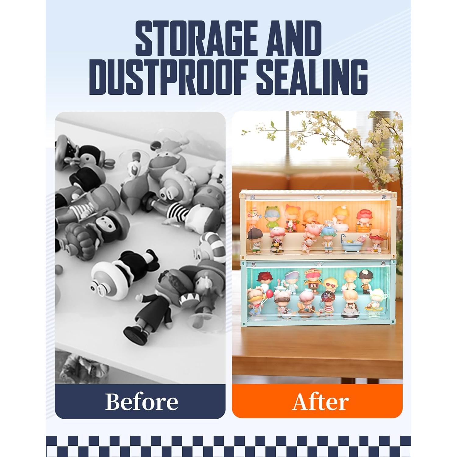 Vitrina Acrílica Apilable MOCBURIKU con Luces LED Beige