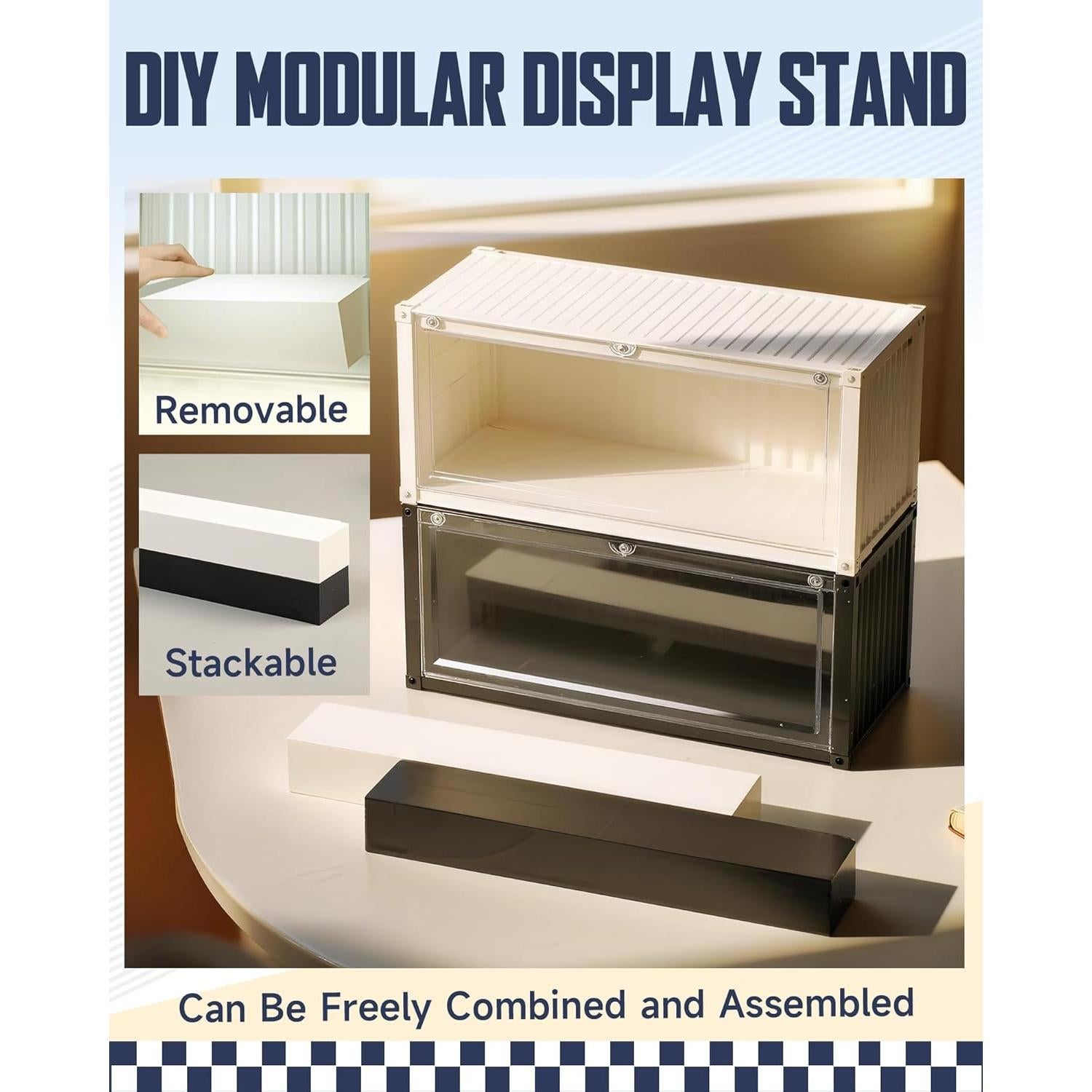 Vitrina Acrílica Apilable MOCBURIKU con Luces LED Beige