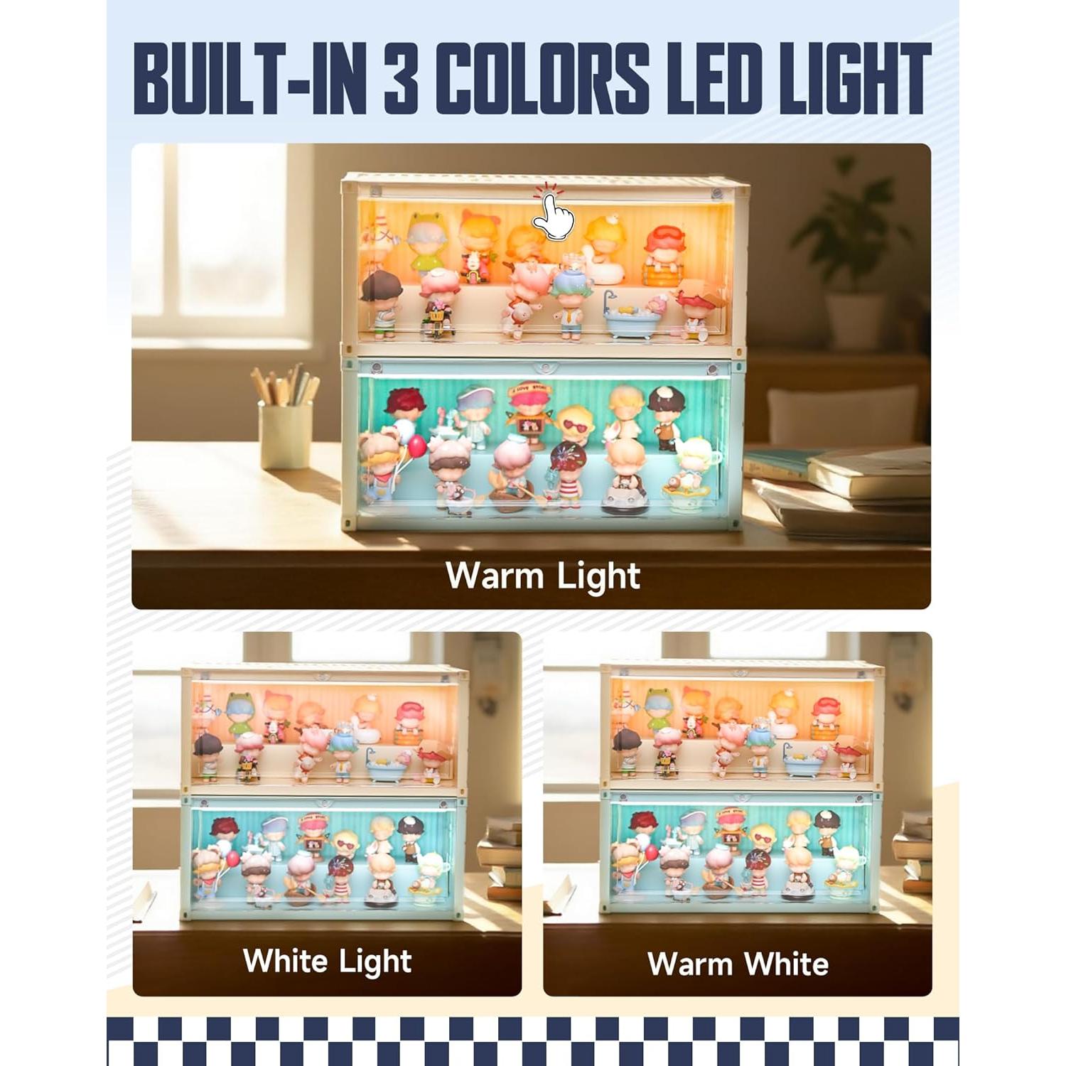 Vitrina Acrílica Apilable MOCBURIKU con Luces LED Beige