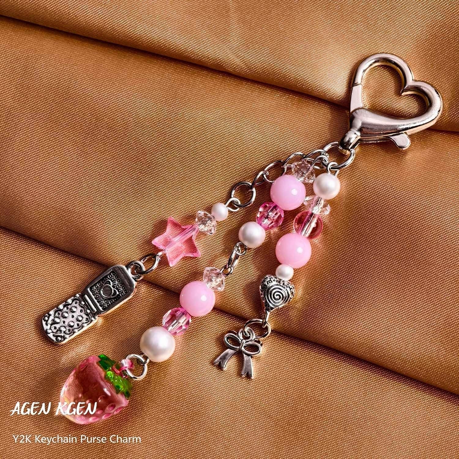 Llaveros estéticos Y2K para mujeres - 1x Fresa Rosa - Accesorios