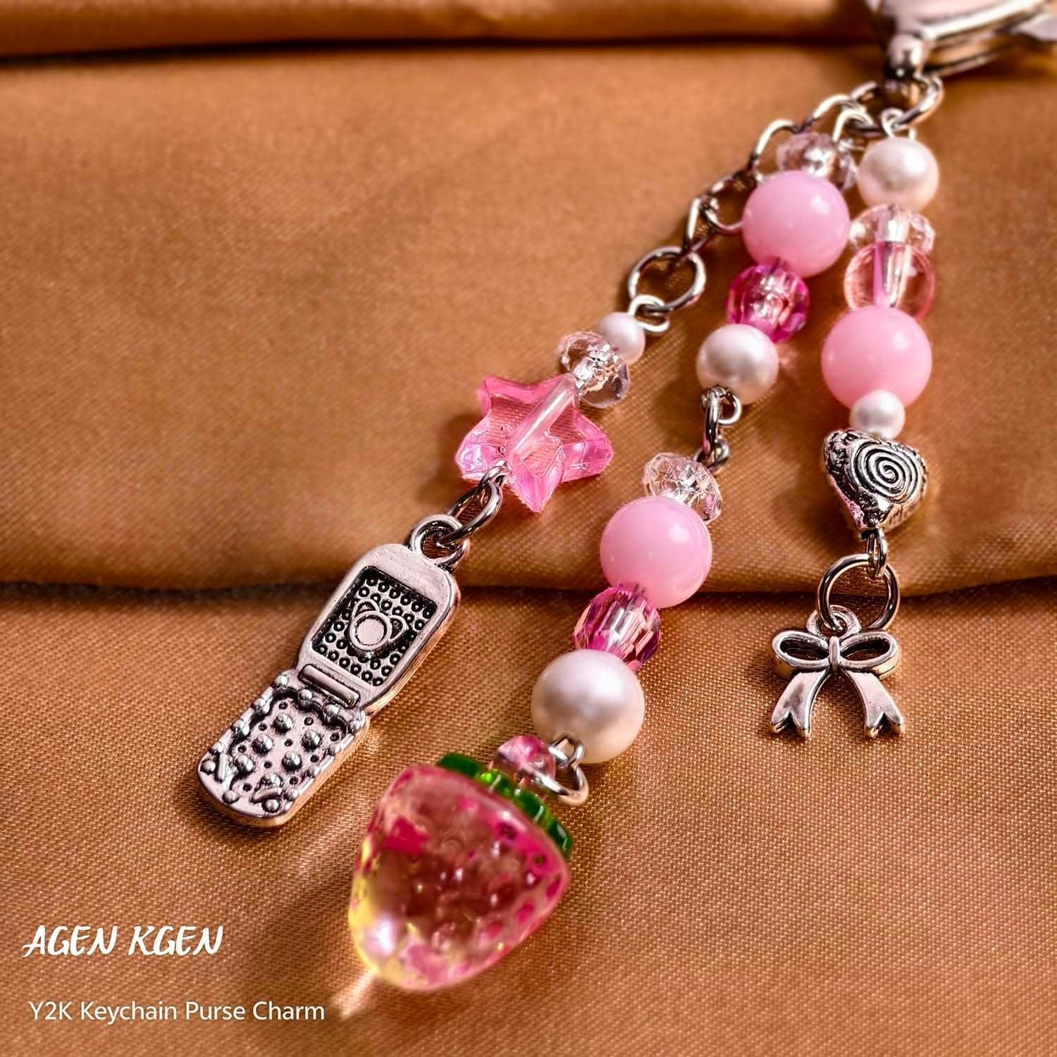 Llaveros estéticos Y2K para mujeres - 1x Fresa Rosa - Accesorios