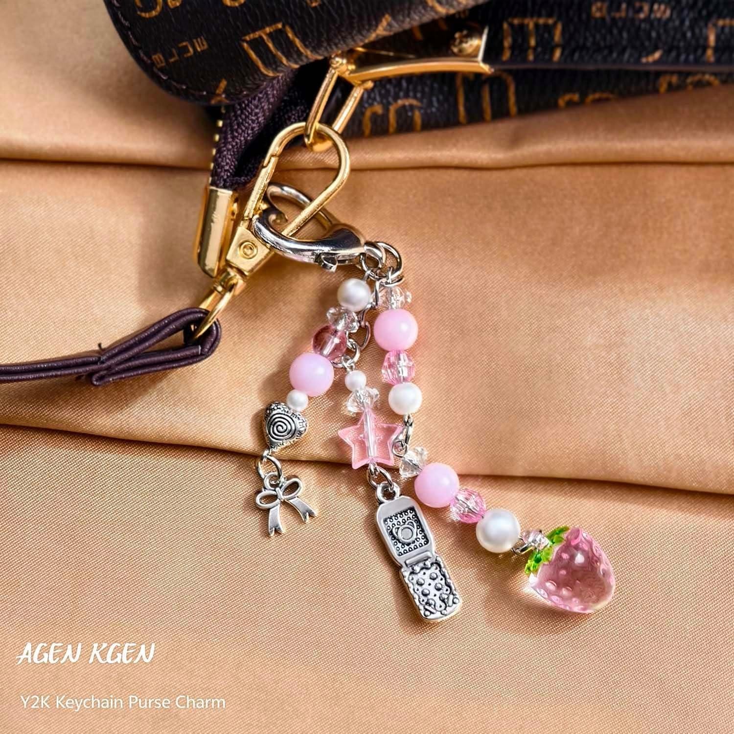 Llaveros estéticos Y2K para mujeres - 1x Fresa Rosa - Accesorios
