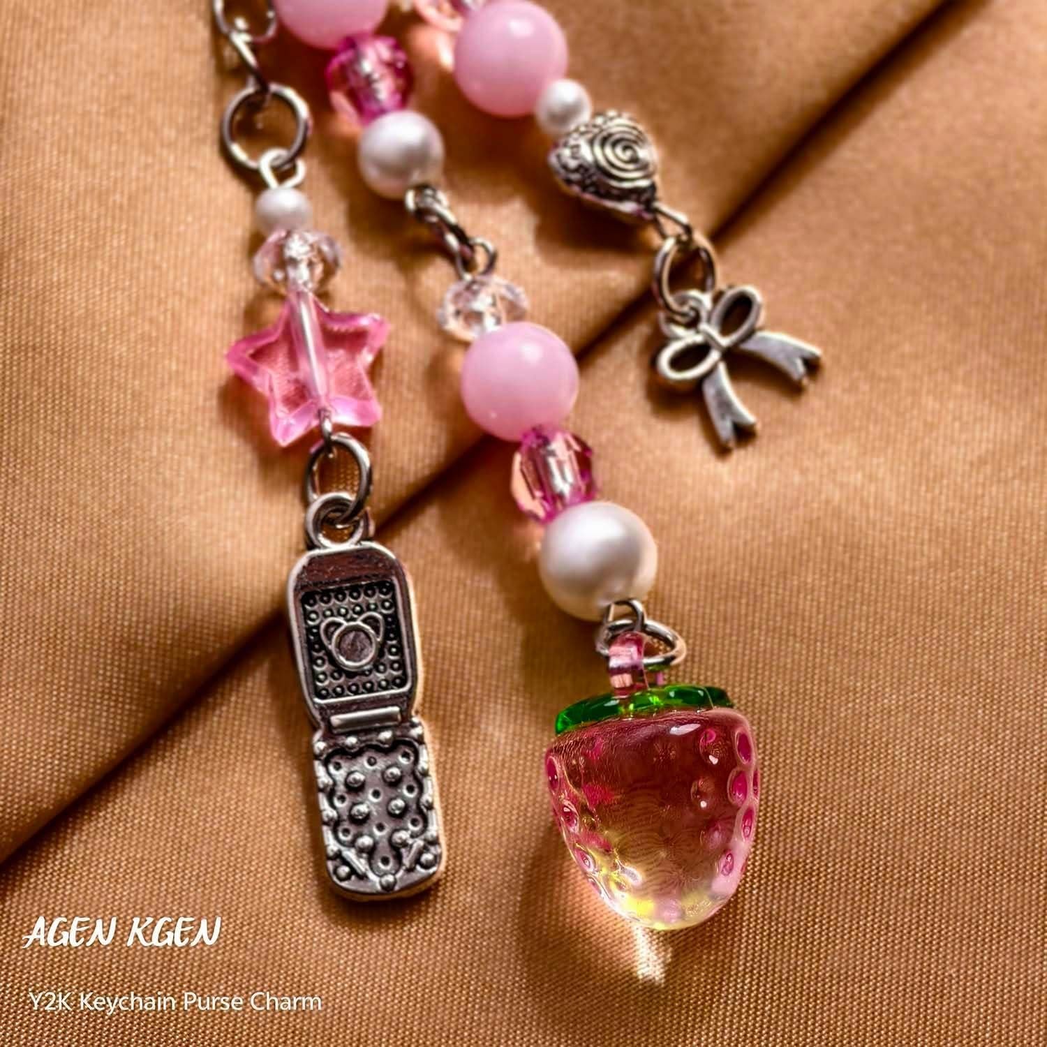 Llaveros estéticos Y2K para mujeres - 1x Fresa Rosa - Accesorios