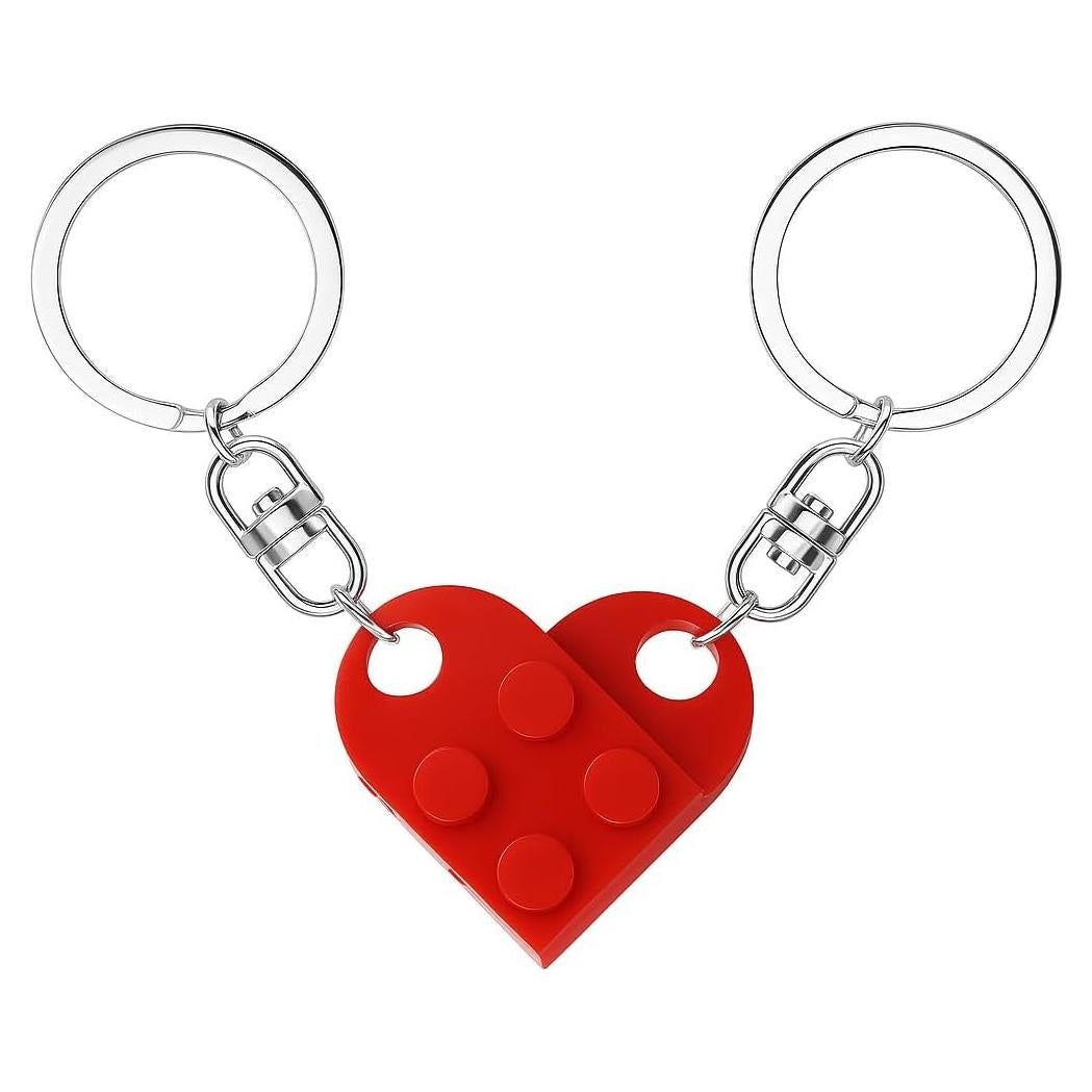 MPK Brick Matching Couple Heart Keychain for Boyfriend Girlfriend Valentines Day Stuff Him Friends Love Set Gifts