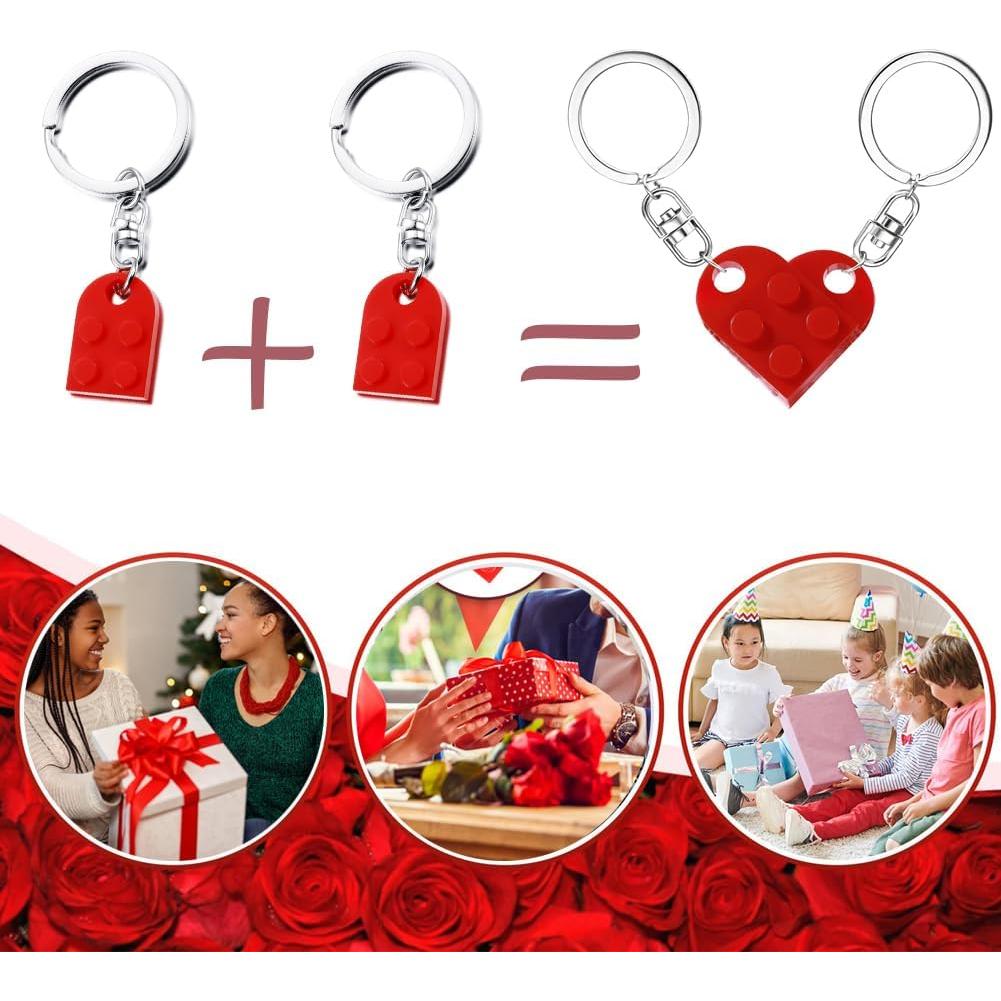 MPK Brick Matching Couple Heart Keychain for Boyfriend Girlfriend Valentines Day Stuff Him Friends Love Set Gifts